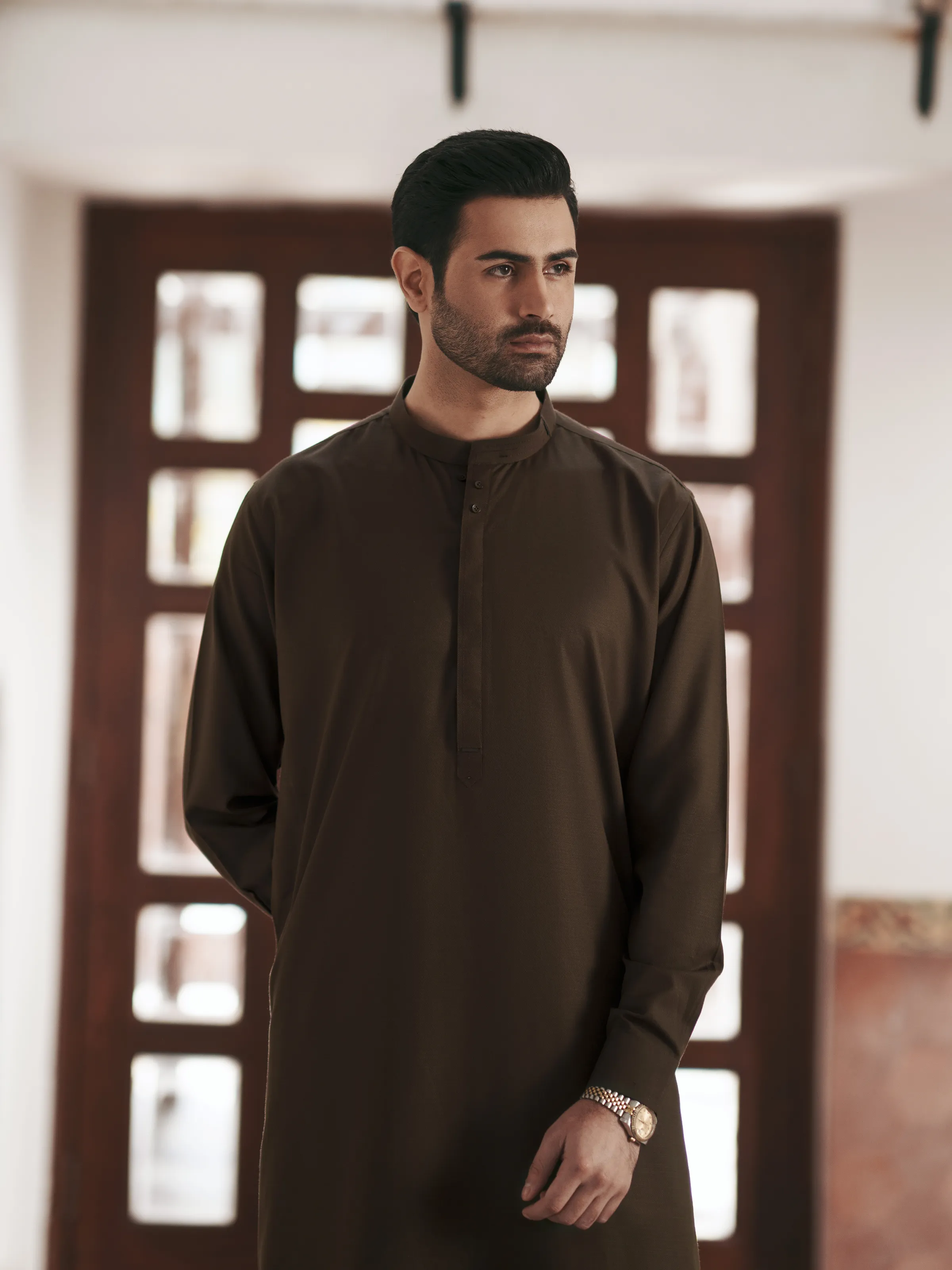 Men's Olive Green Shalwar Kameez - EMTKS6-41250 - Image 3