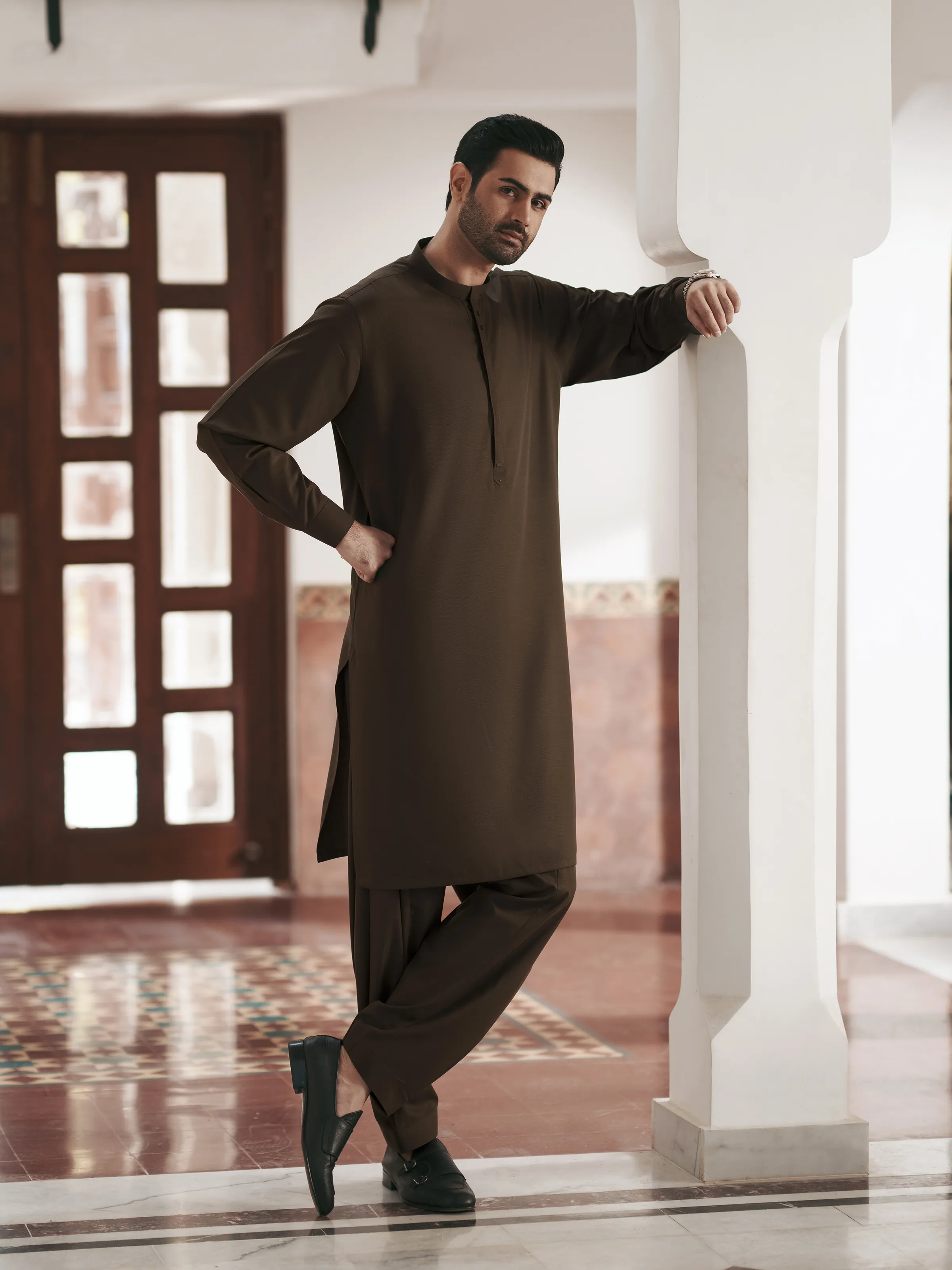 Men's Olive Green Shalwar Kameez - EMTKS6-41250 - Image 5