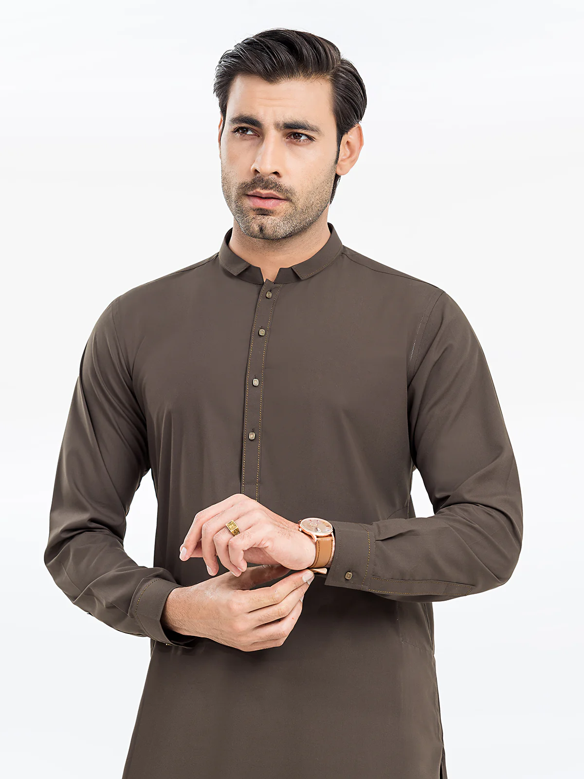 Men's Olive Green Shalwar Kameez - EMTKST24S-99454 - Image 2