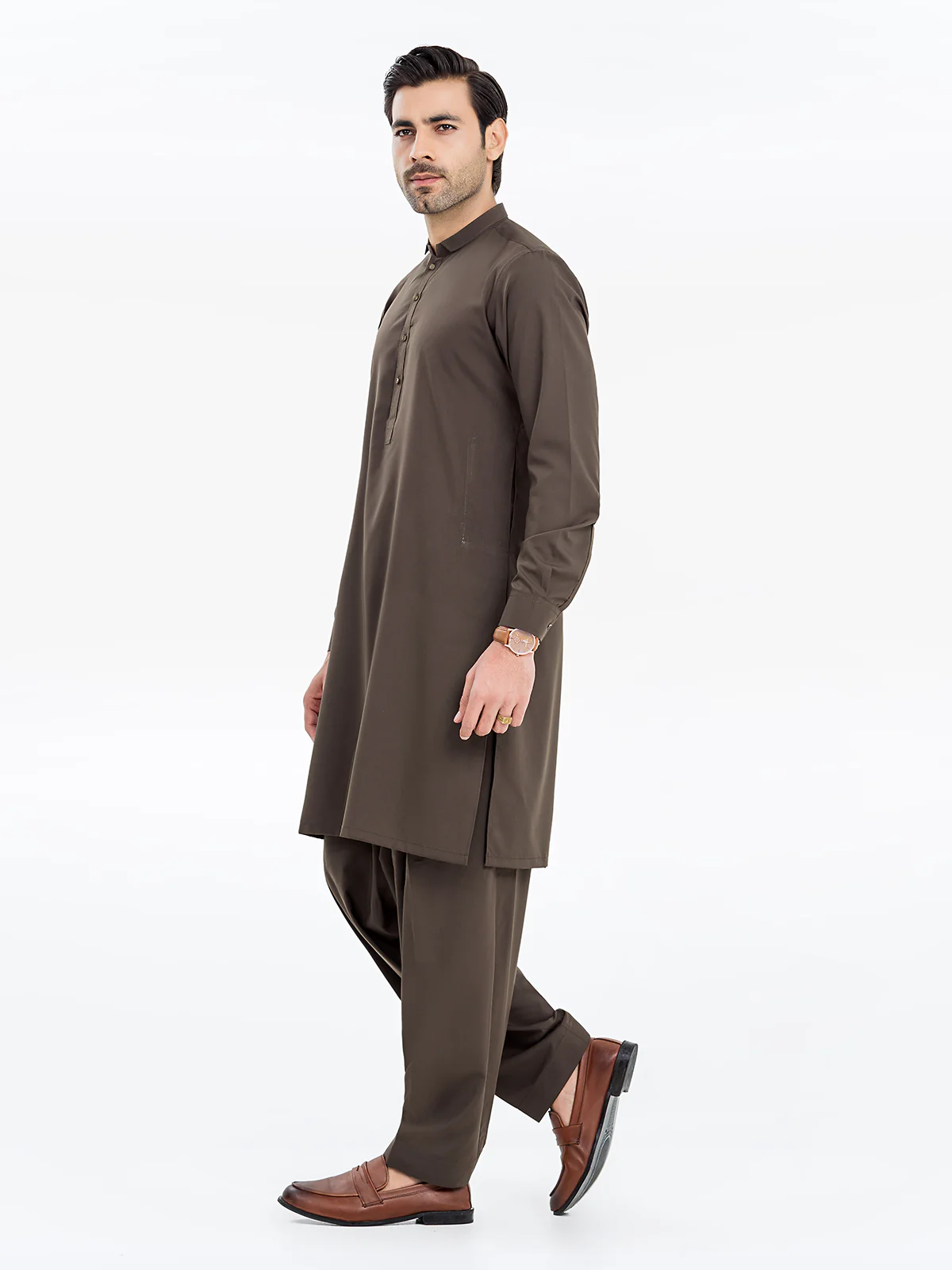 Men's Olive Green Shalwar Kameez - EMTKST24S-99454 - Image 4