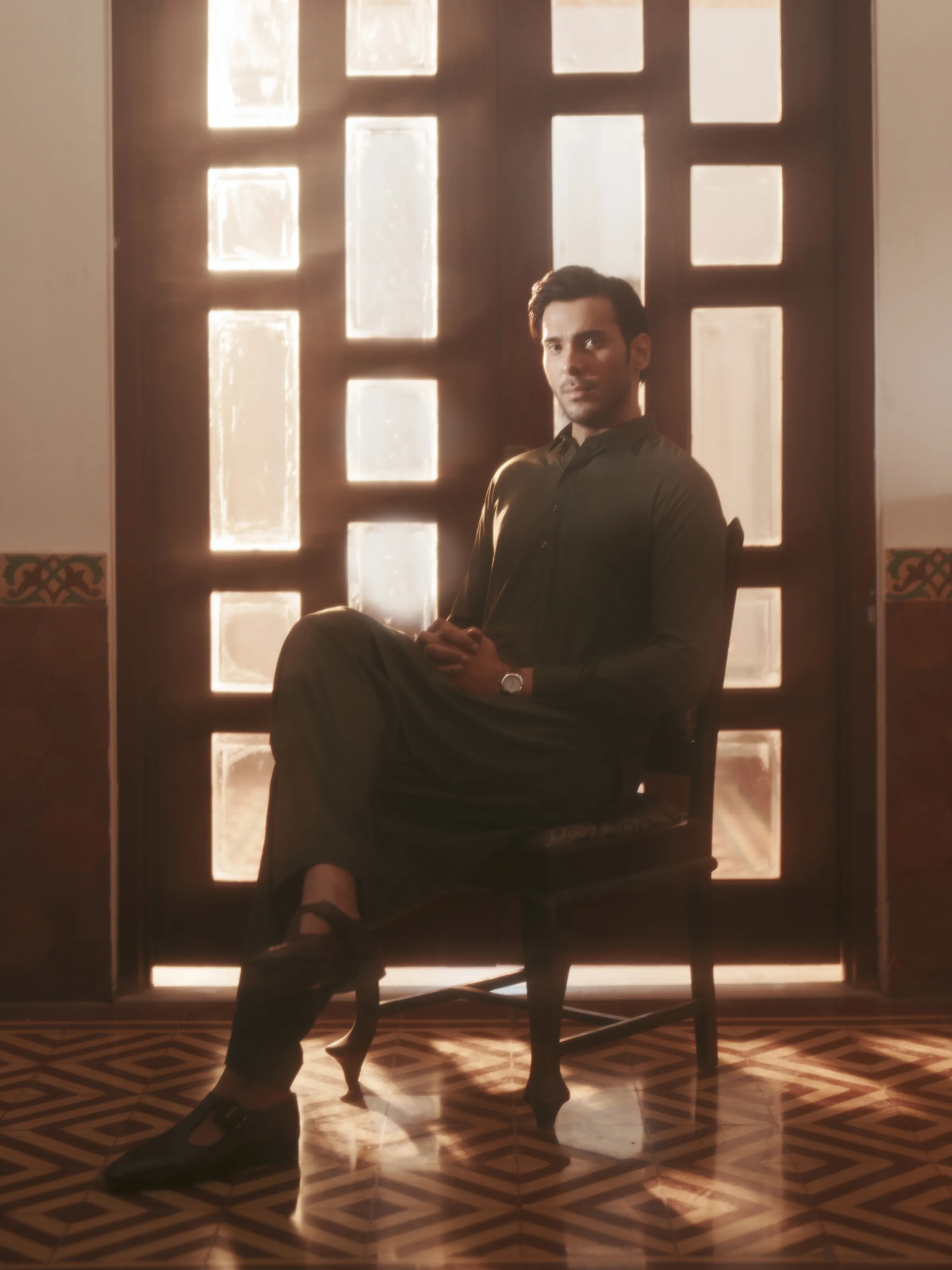 Men's Olive Green Shalwar Kameez - EMTKST5-99632 - Image 3