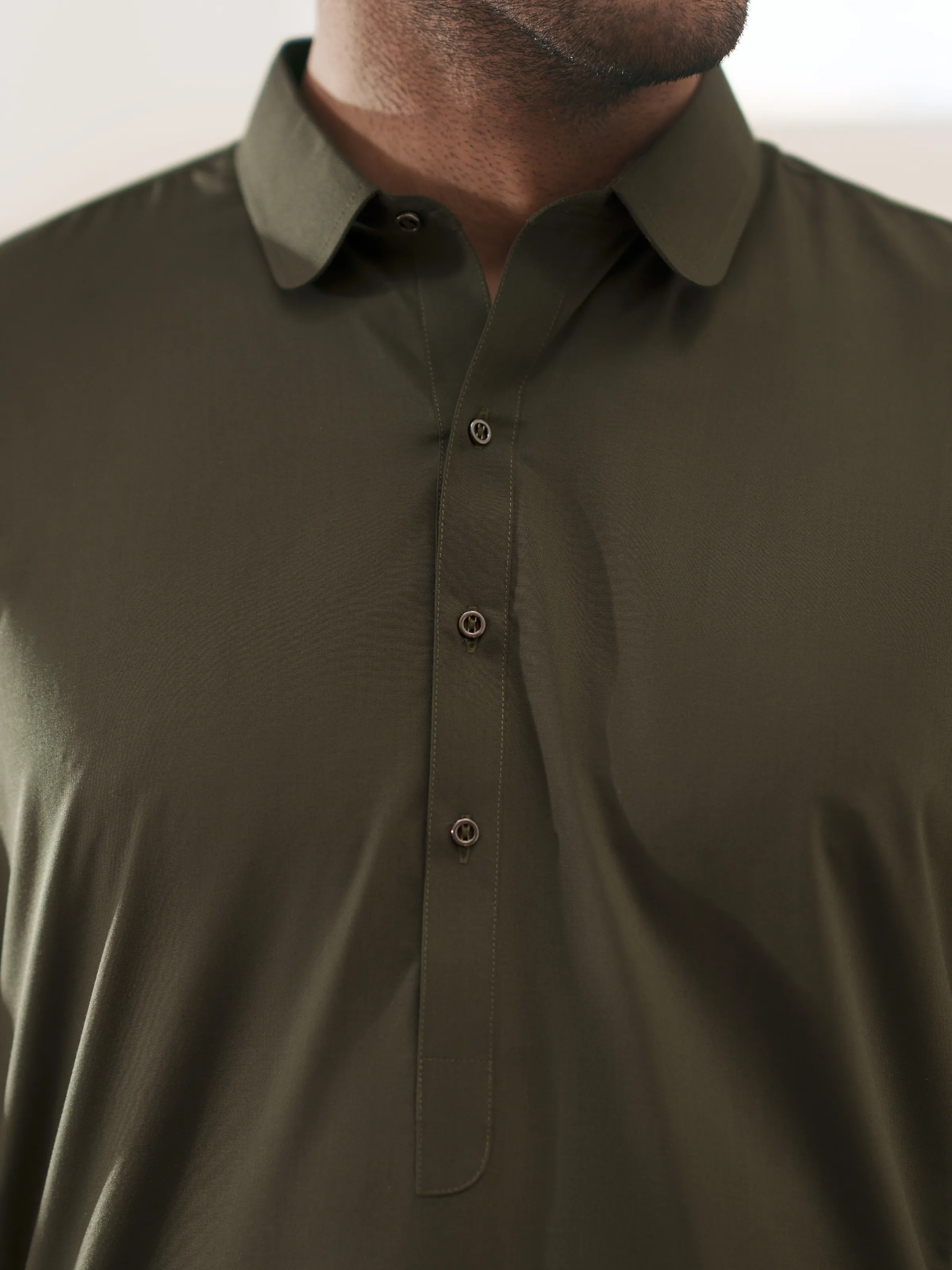 Men's Olive Green Shalwar Kameez - EMTKST5-99632 - Image 4