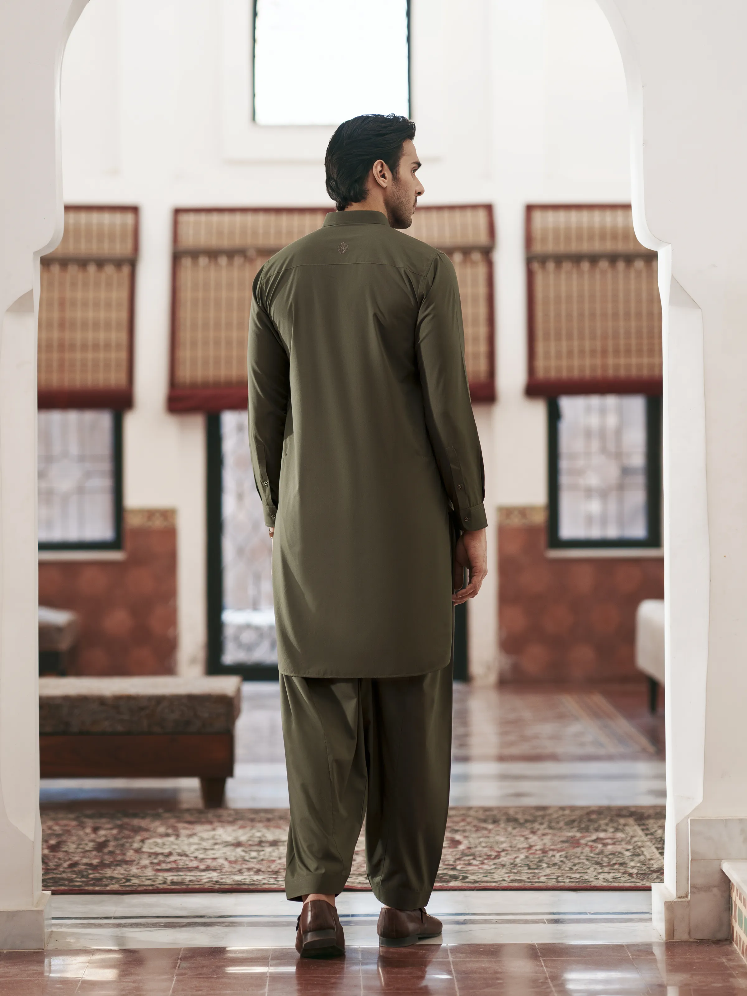 Men's Olive Green Shalwar Kameez - EMTKST5-99632 - Image 6
