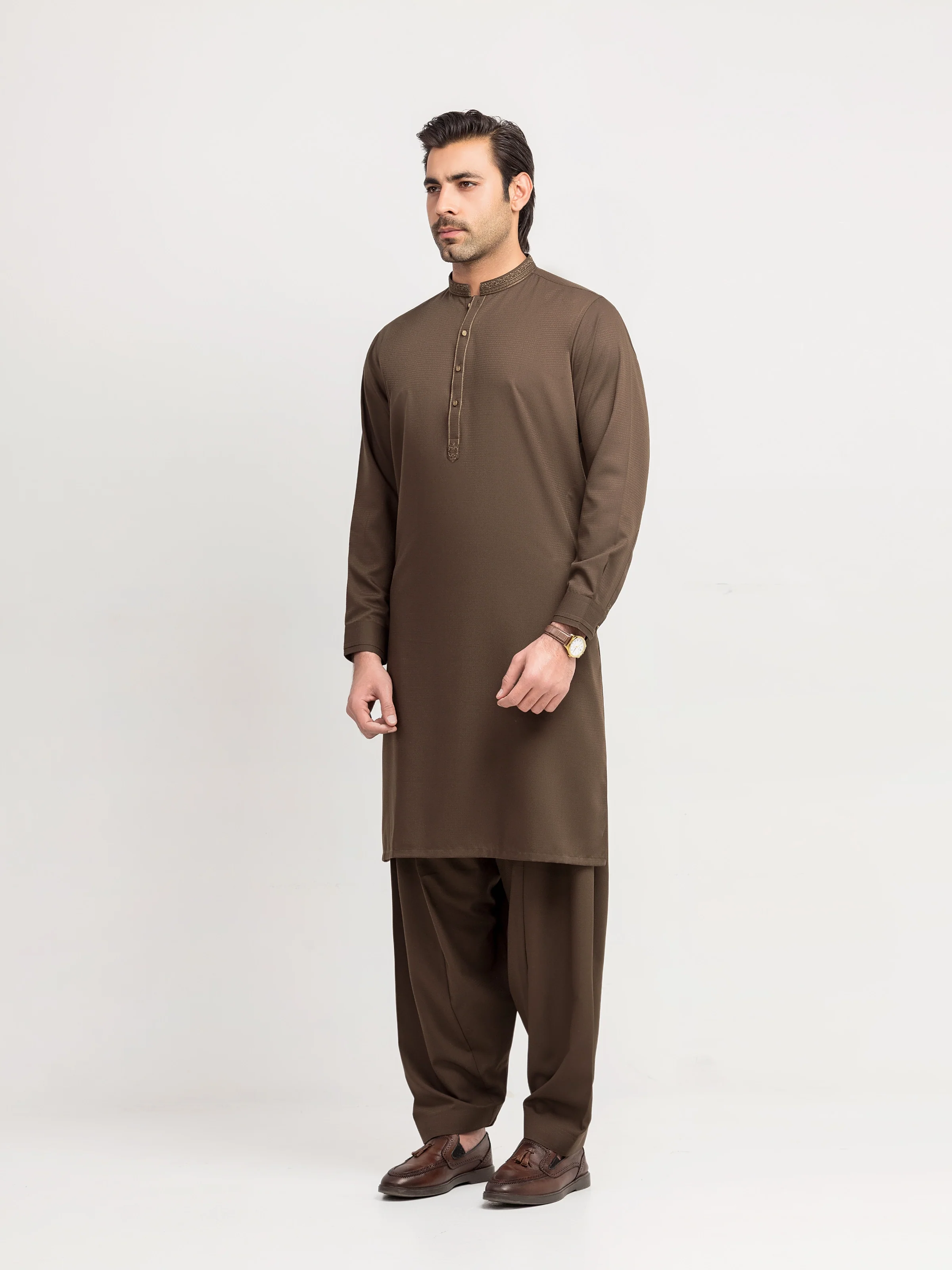 Men's Olive Shalwar Kameez - EMTKS5-41204 - Image 4