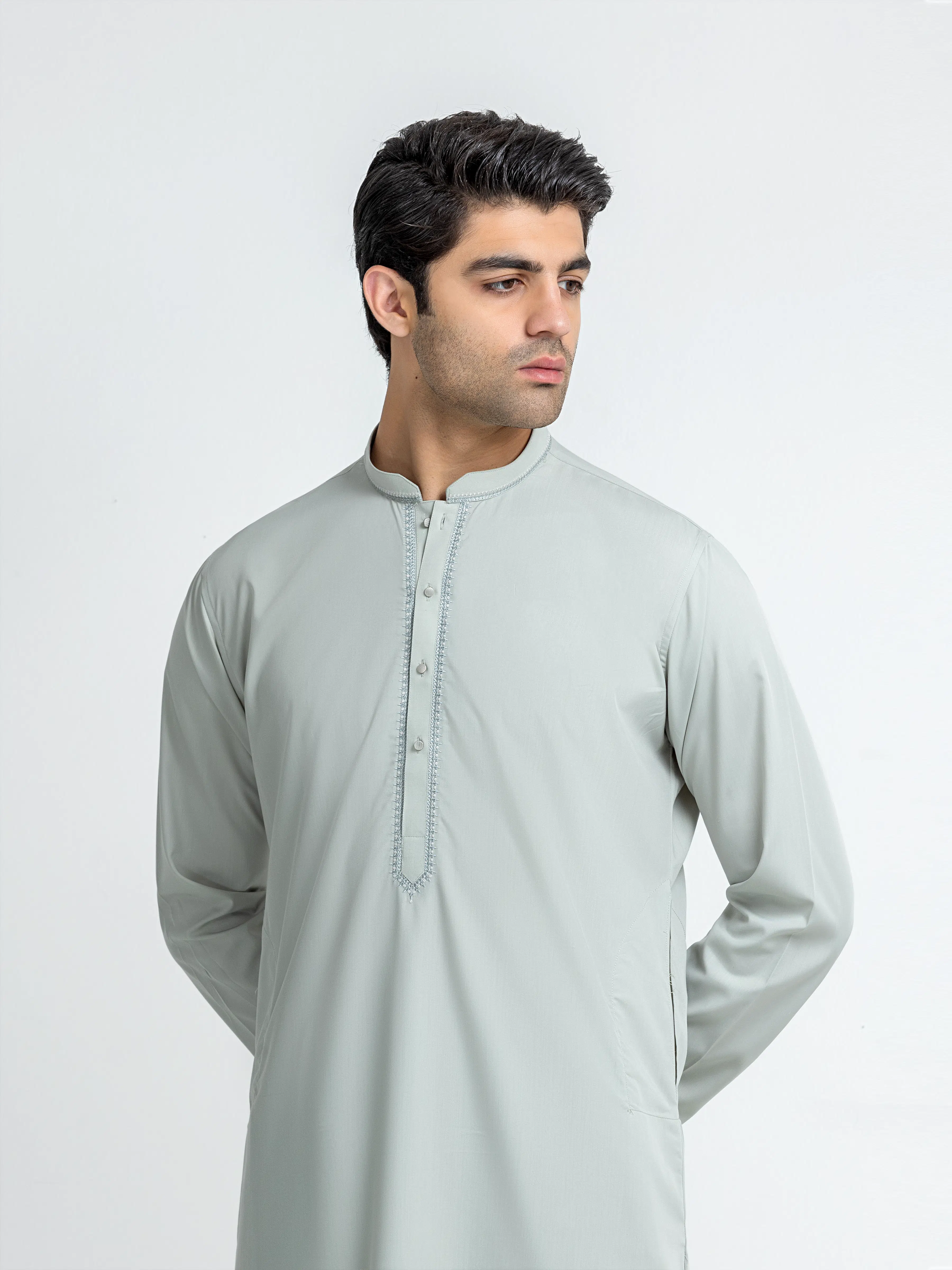 Men's Pastel Green Shalwar Kameez - EMTKS5-41234 - Image 2