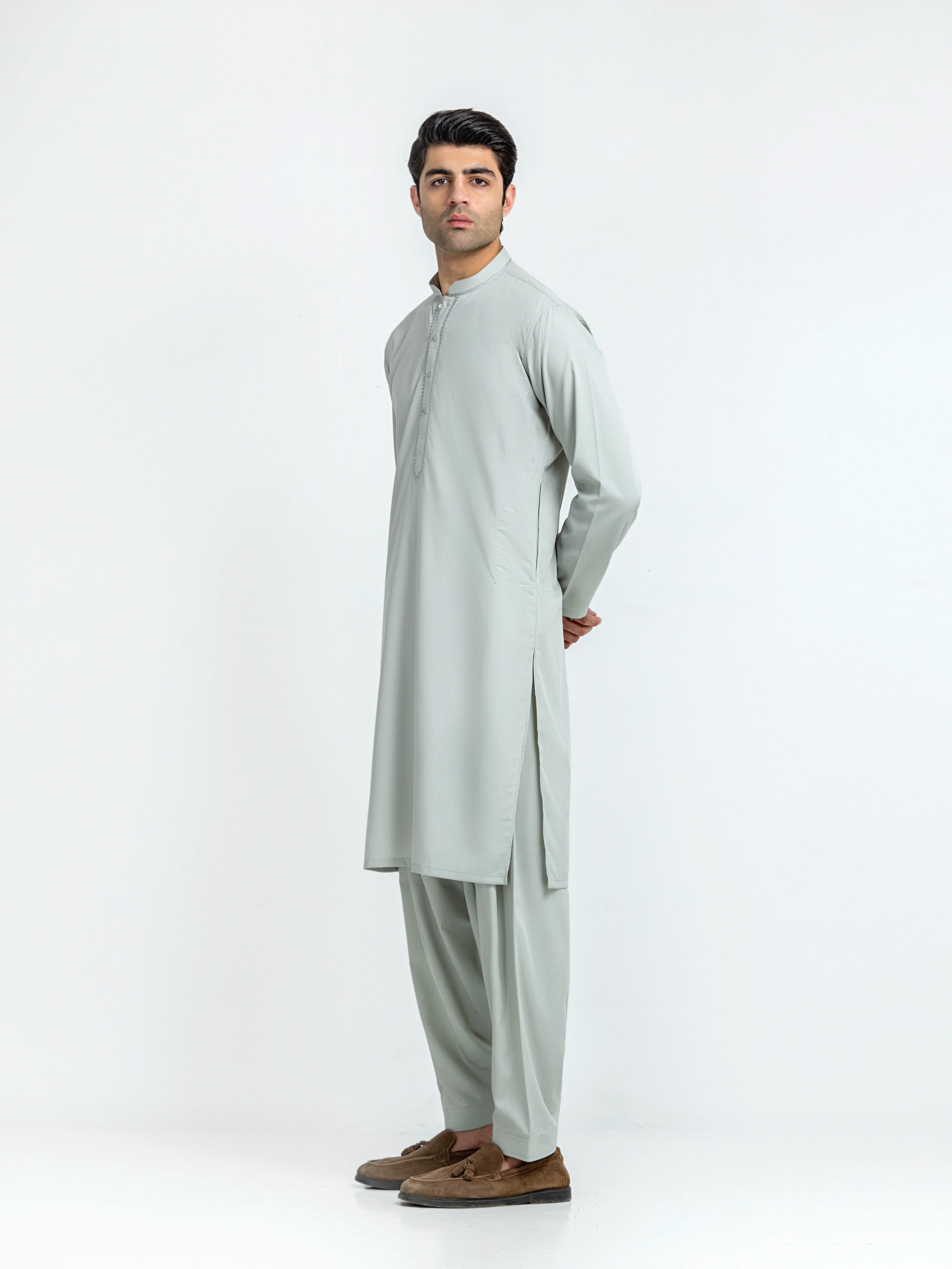 Men's Pastel Green Shalwar Kameez - EMTKS5-41234 - Image 4