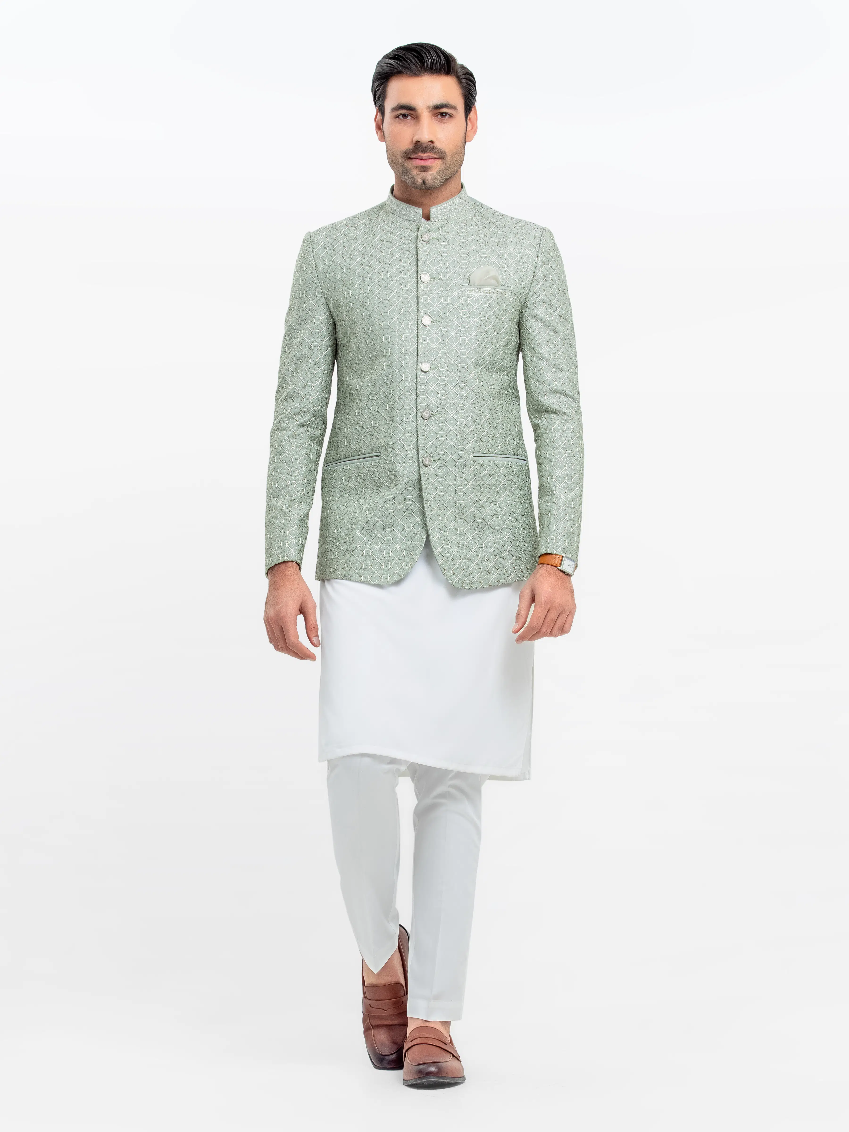 Men's Pastel Green Prince Coat - EMTPC23-023 - Image 2