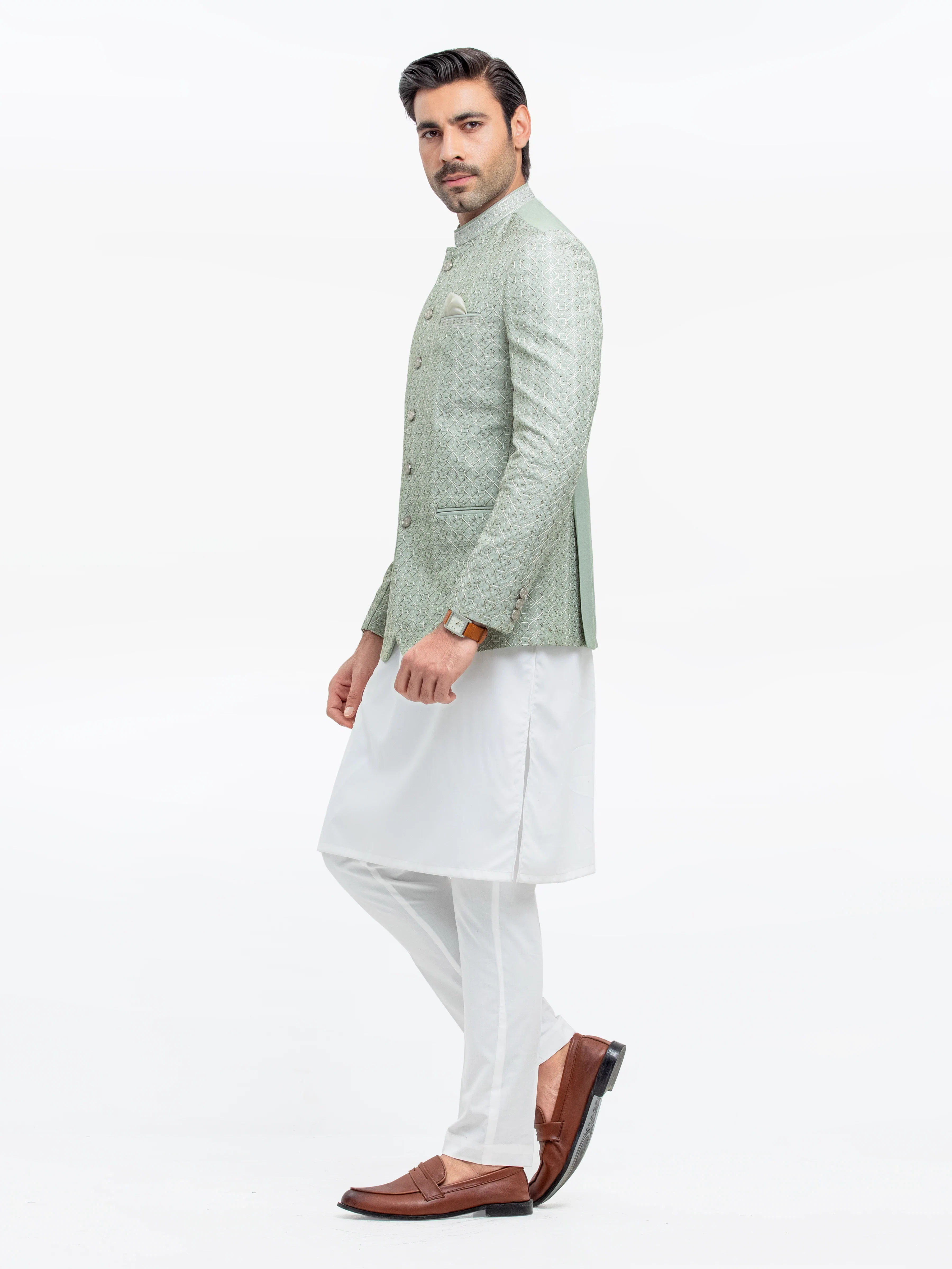 Men's Pastel Green Prince Coat - EMTPC23-023 - Image 4