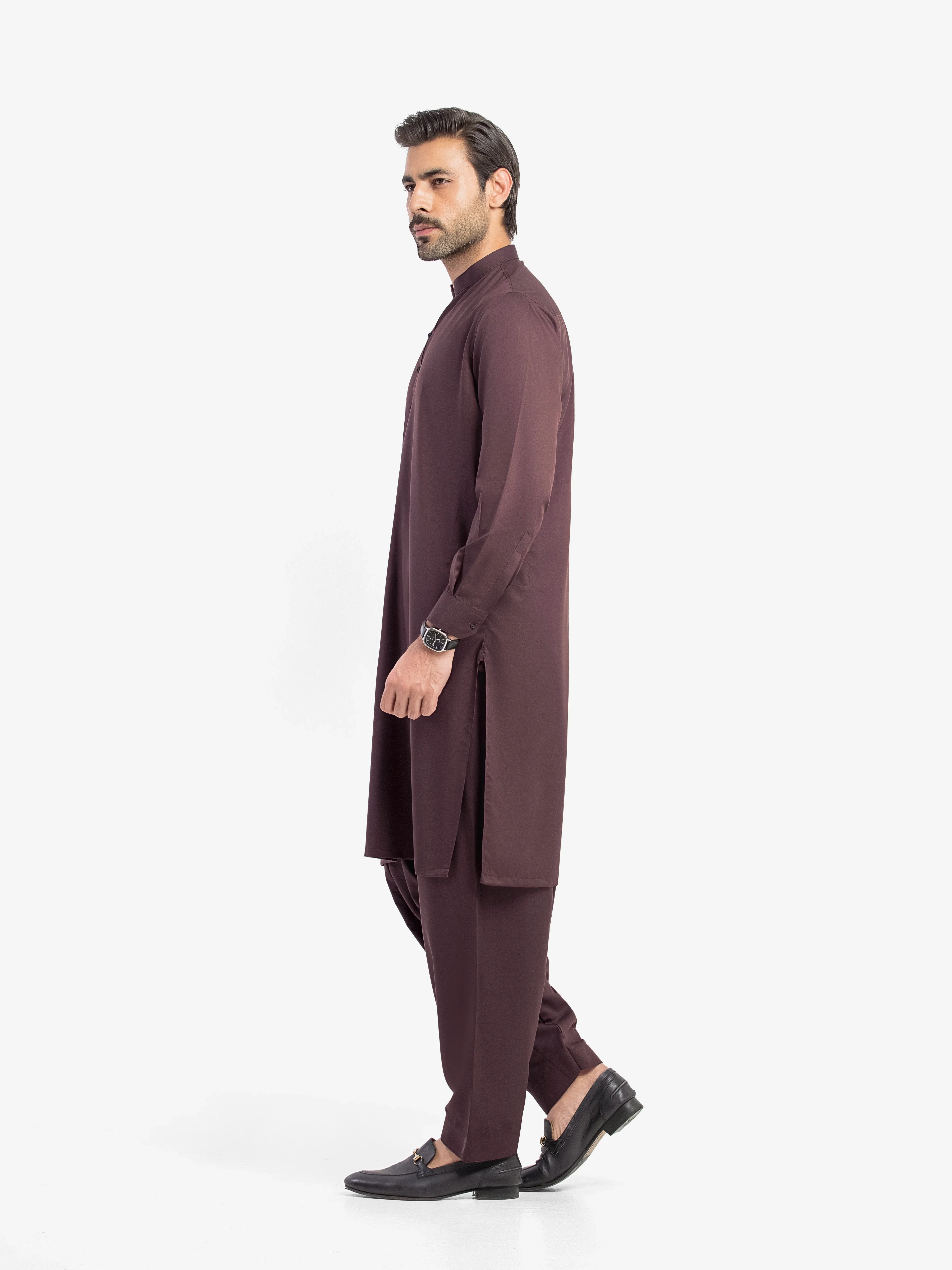 Men's Plum Shalwar Kameez - EMTKS5-41201 - Image 4