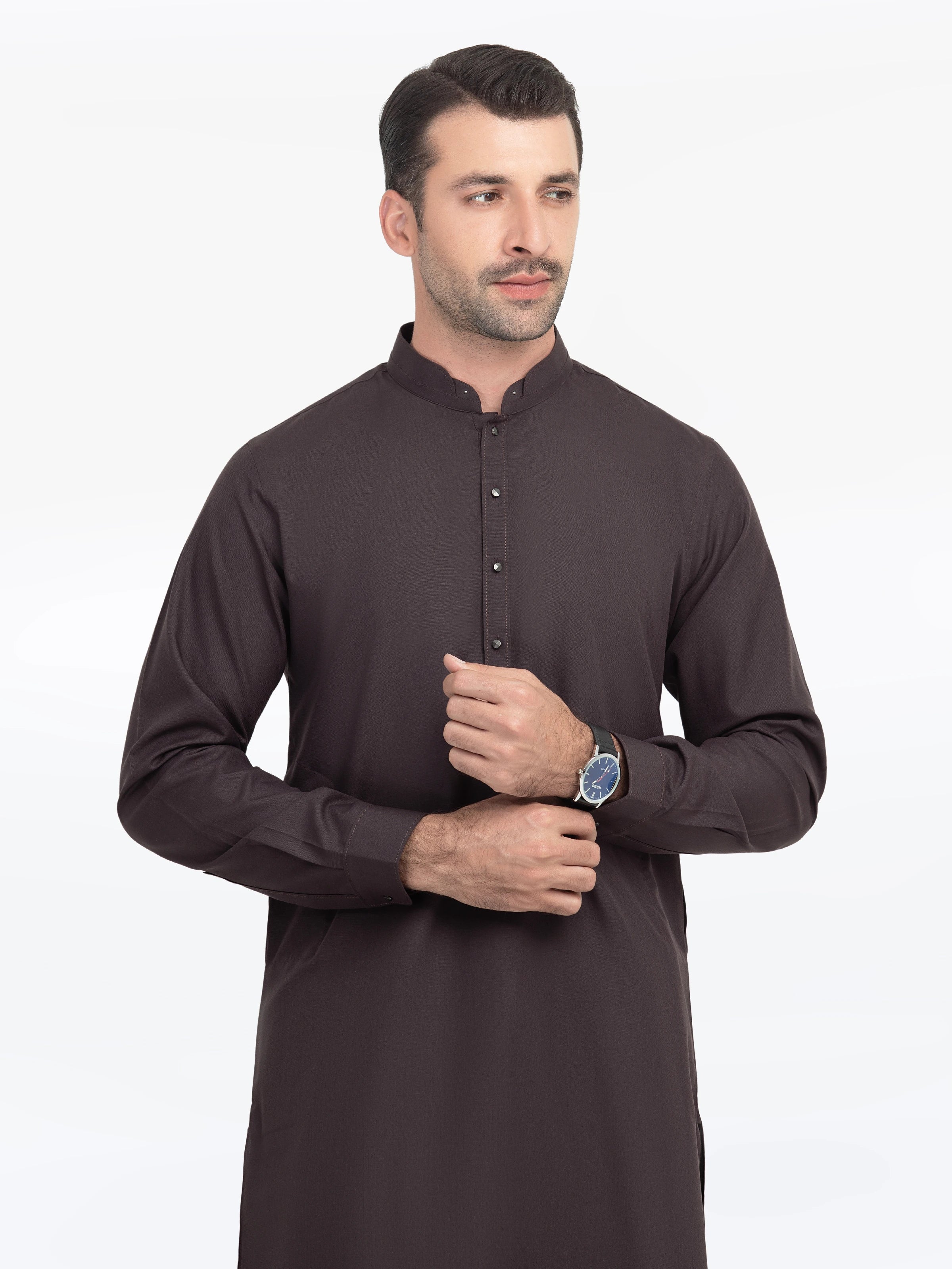 Men's Plum Shalwar Kameez - EMTKST5-99535 - Image 2