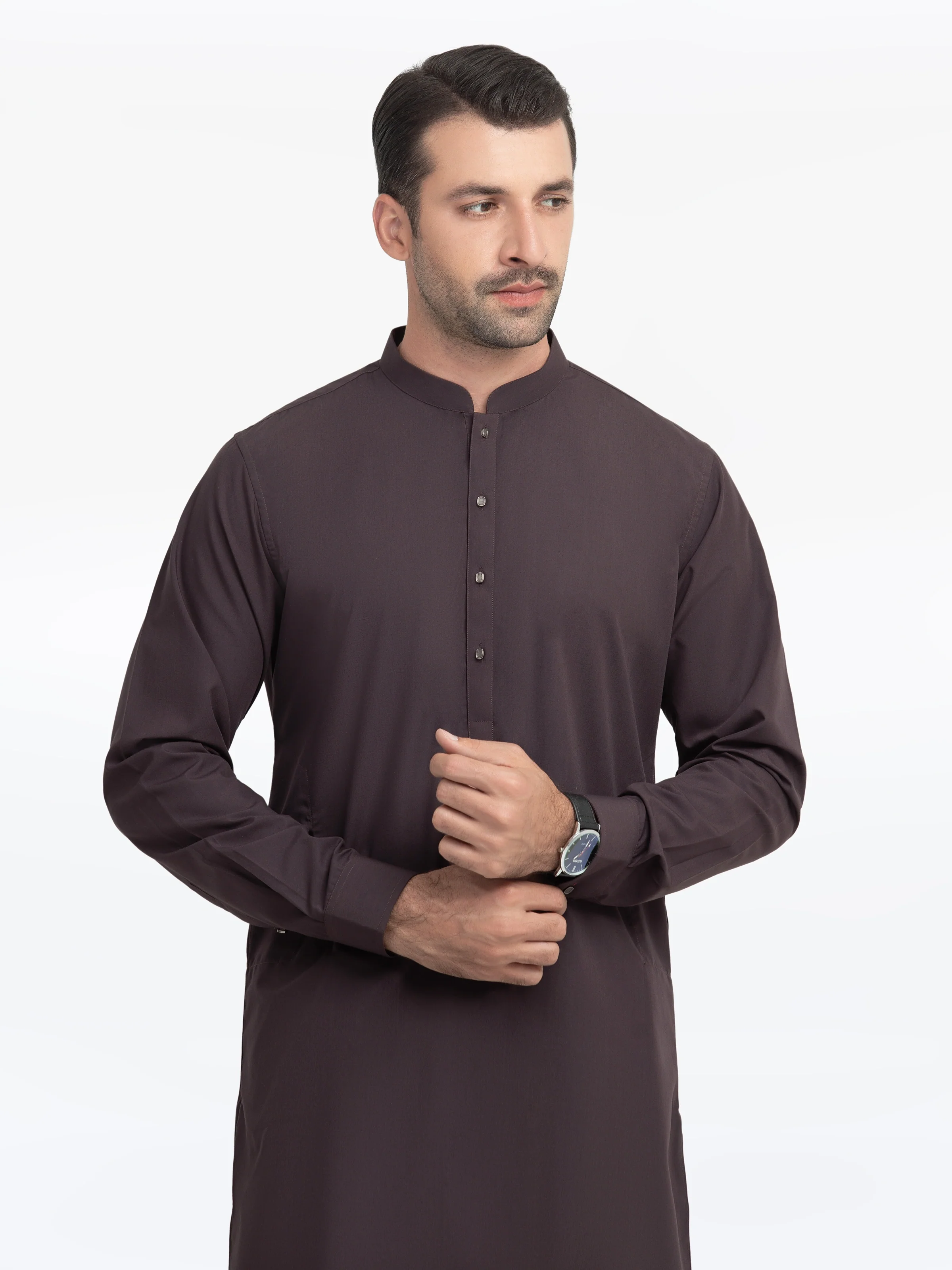 Men's Plum Shalwar Kameez - EMTKST5-99539 - Image 2