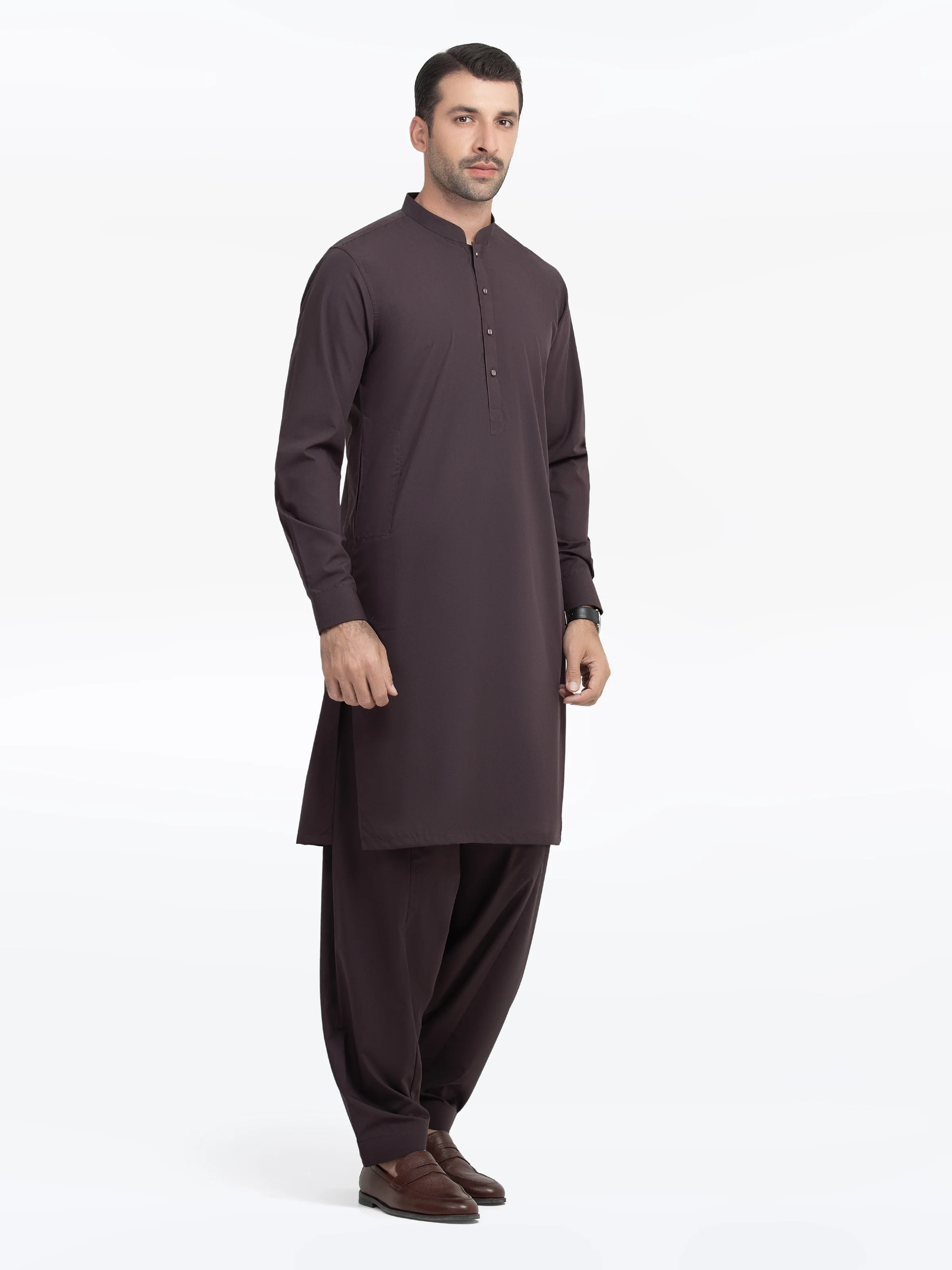 Men's Plum Shalwar Kameez - EMTKST5-99539 - Image 4
