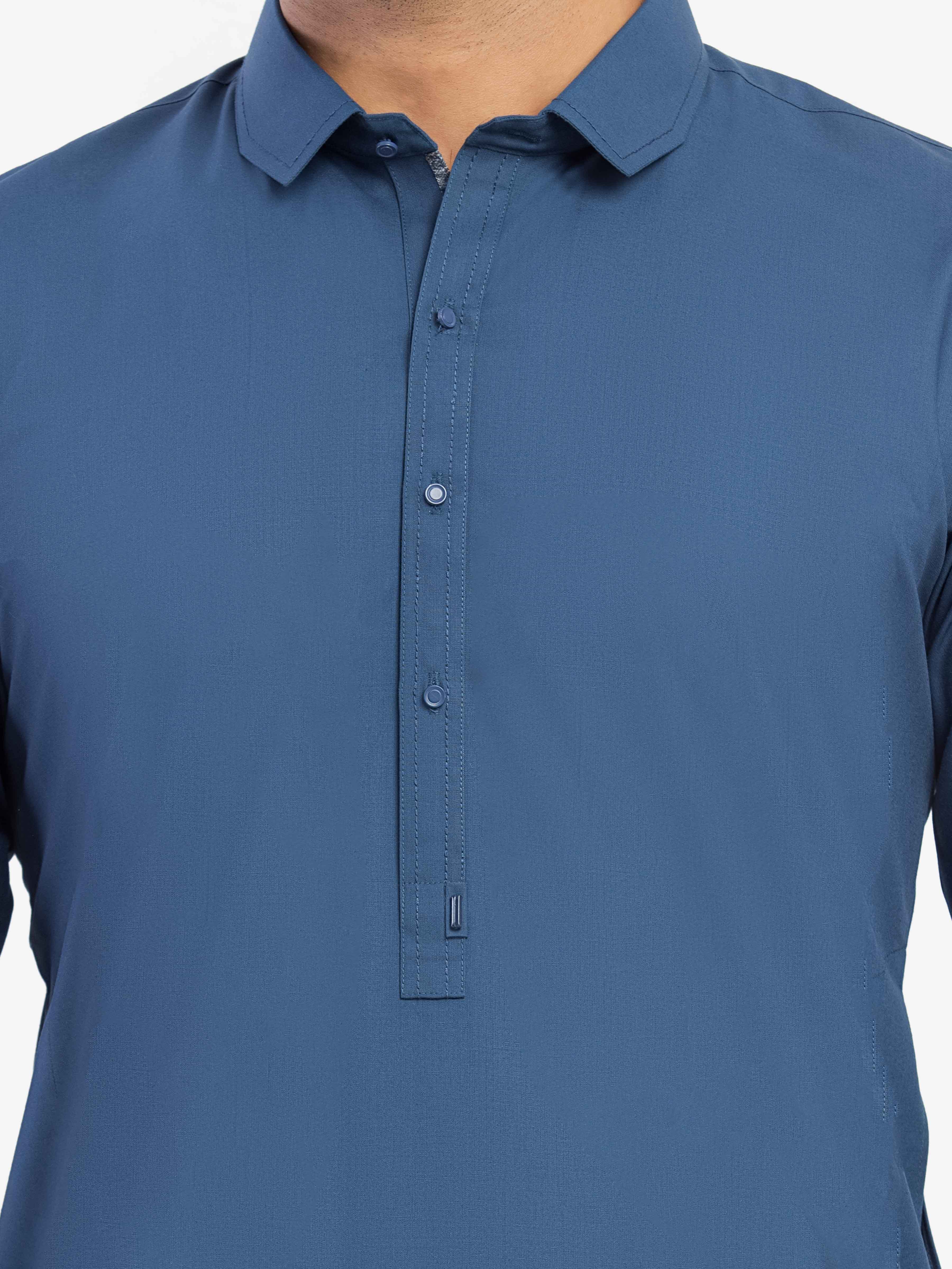 Men's Royal Blue Shalwar Kameez - EMTKST5-99599 - Image 3