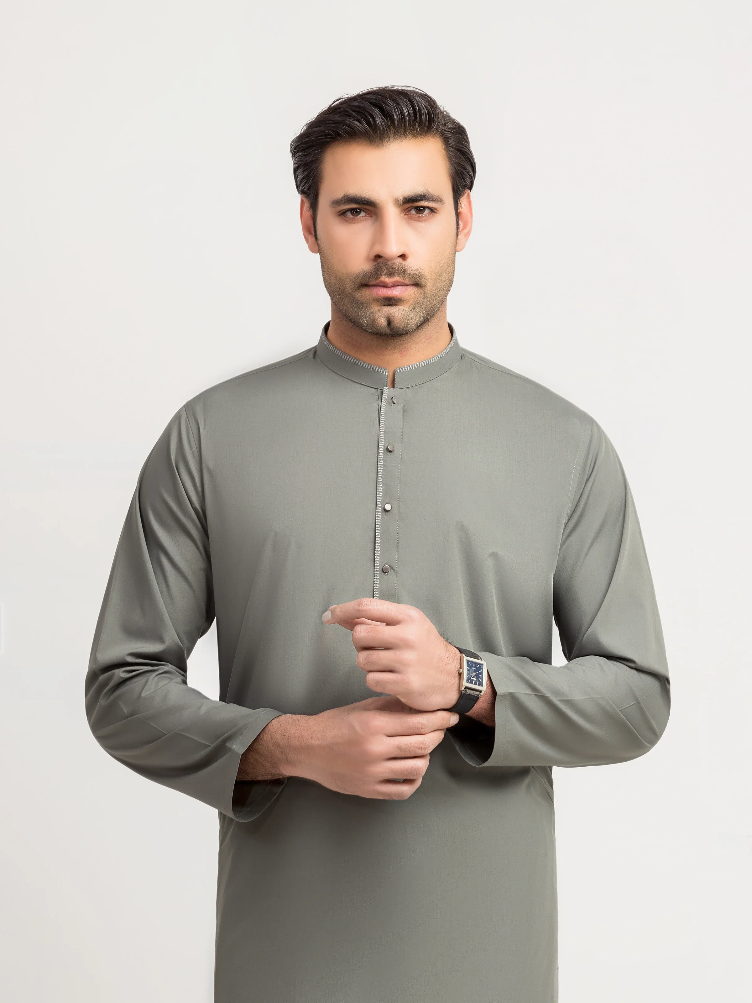 Men's Sage Green Shalwar Kameez - EMTKS5-41192 - Image 2