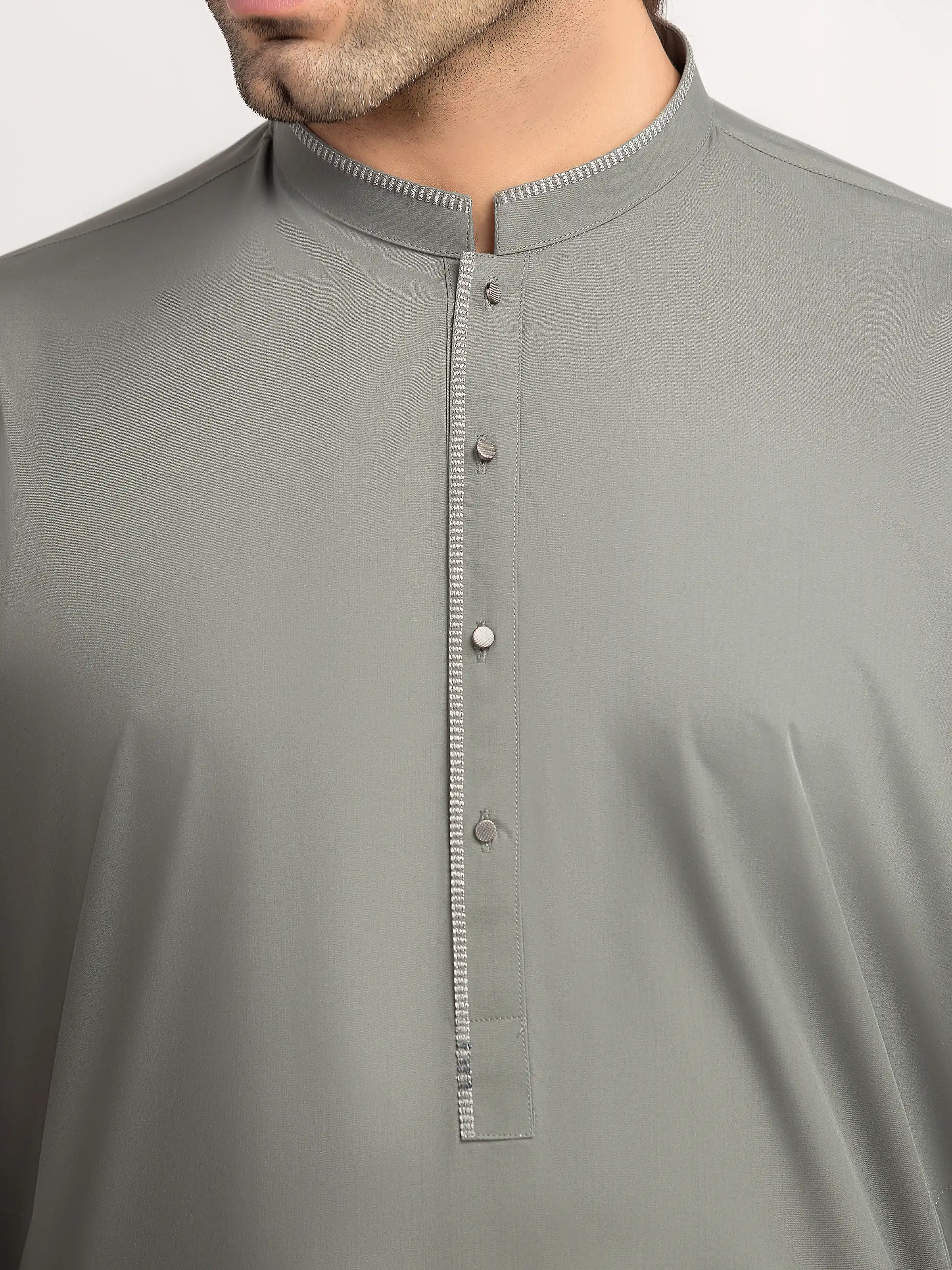 Men's Sage Green Shalwar Kameez - EMTKS5-41192 - Image 3