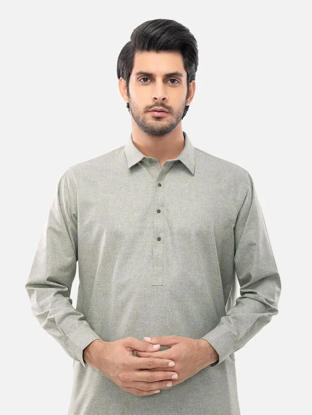 Men's Sage Shalwar Kameez Plain - EMTKSP21W-40928 - Image 2