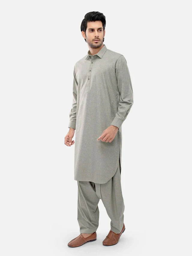 Men's Sage Shalwar Kameez Plain - EMTKSP21W-40928 - Image 3
