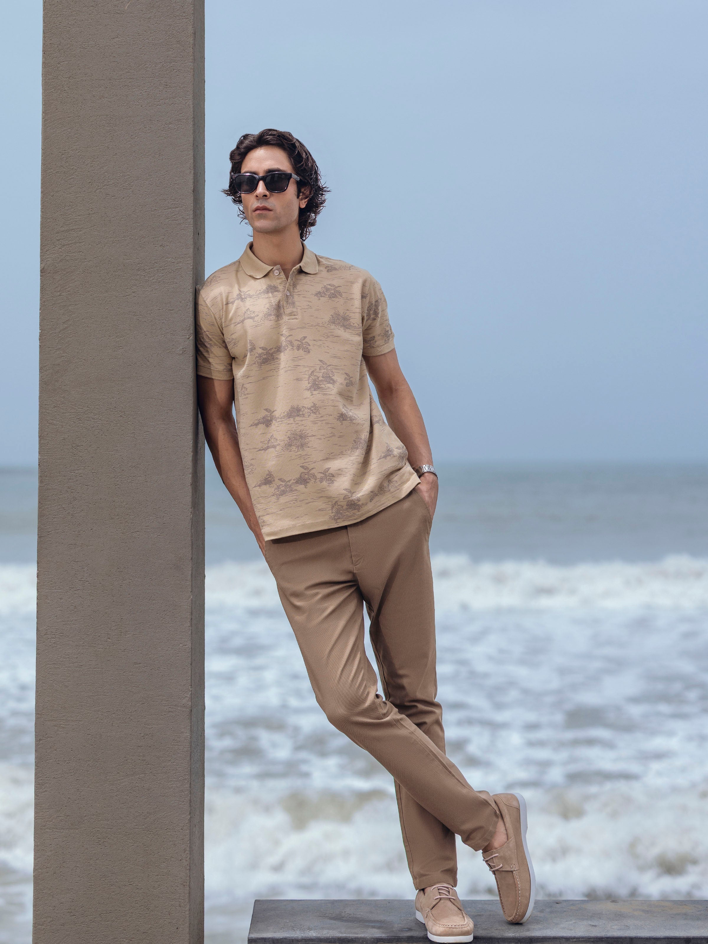 Men's Sand Polo Shirt - EMTPS5-027 - Image 2