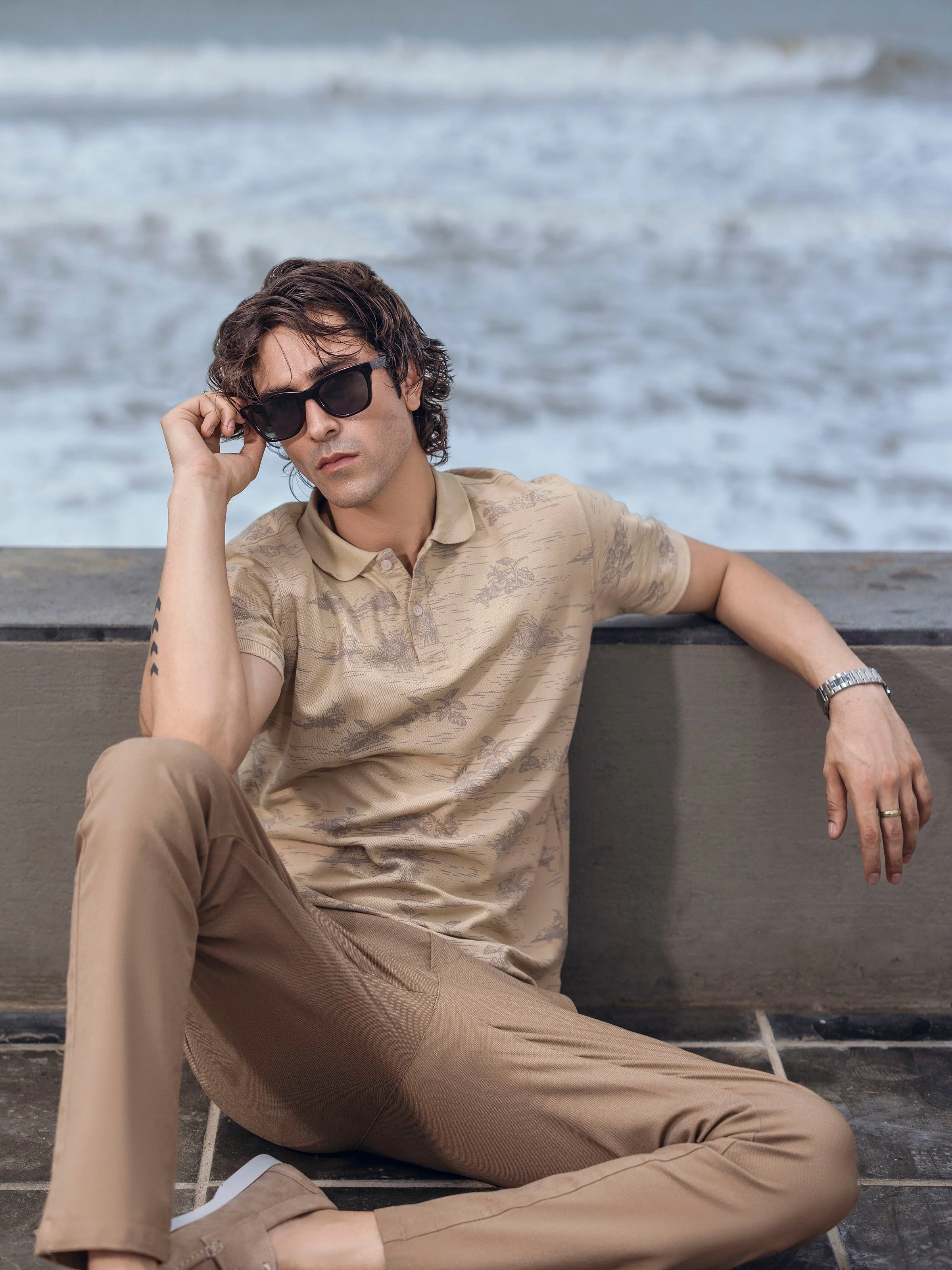 Men's Sand Polo Shirt - EMTPS5-027 - Image 3