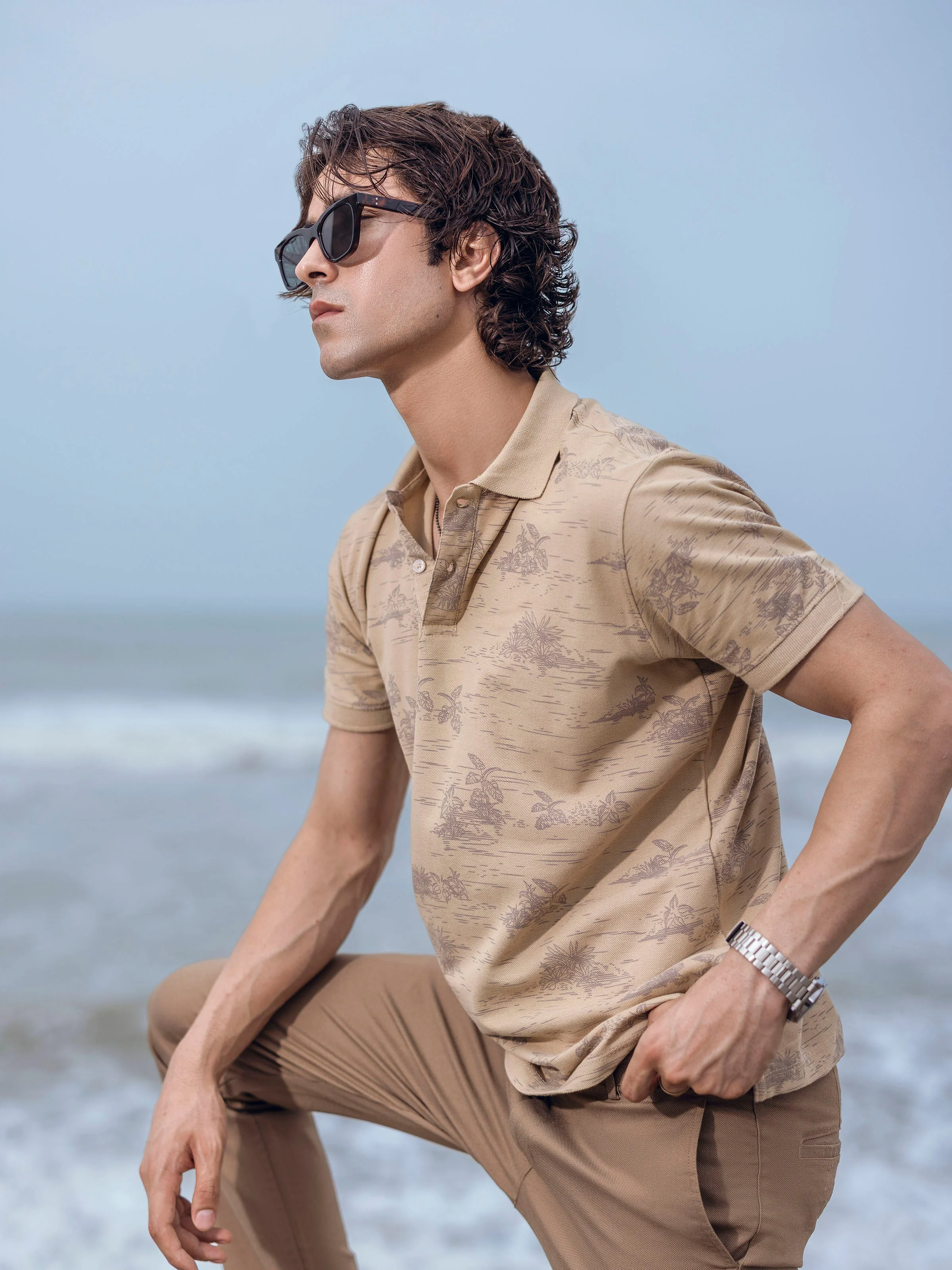 Men's Sand Polo Shirt - EMTPS5-027 - Image 6