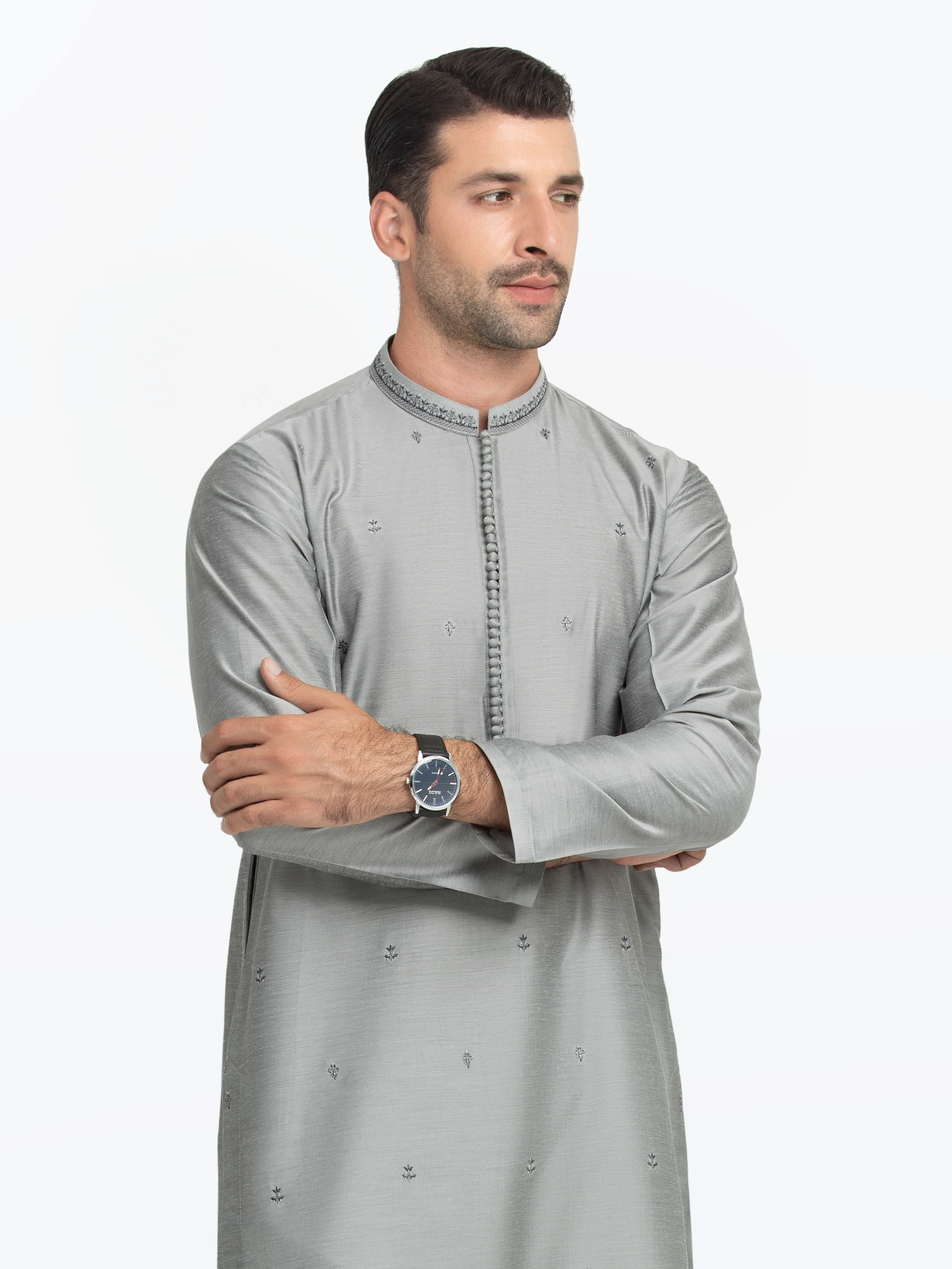 Men's Silver Grey Kurta - EMTKC5-147 - Image 2