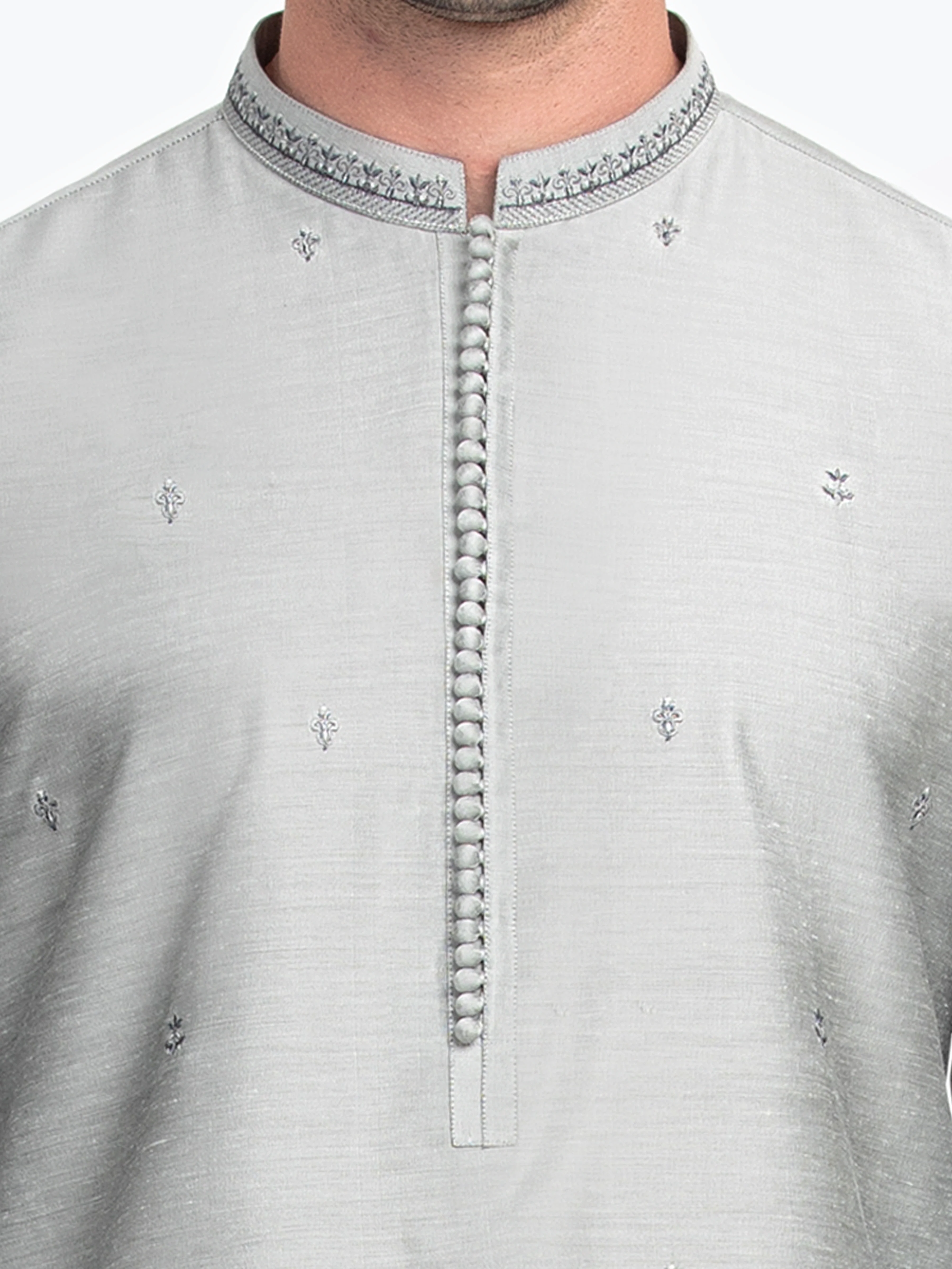 Men's Silver Grey Kurta - EMTKC5-147 - Image 3