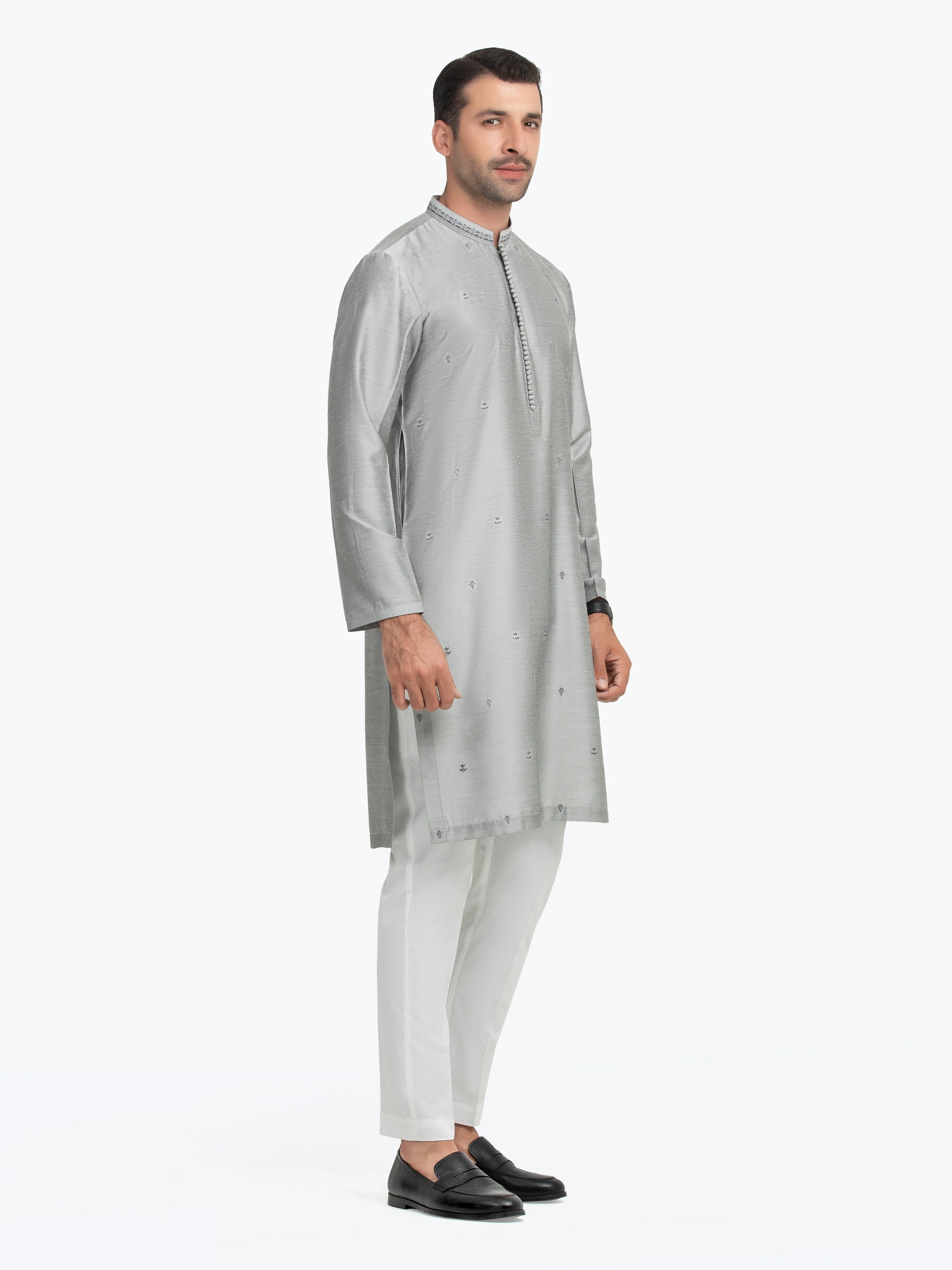 Men's Silver Grey Kurta - EMTKC5-147 - Image 4