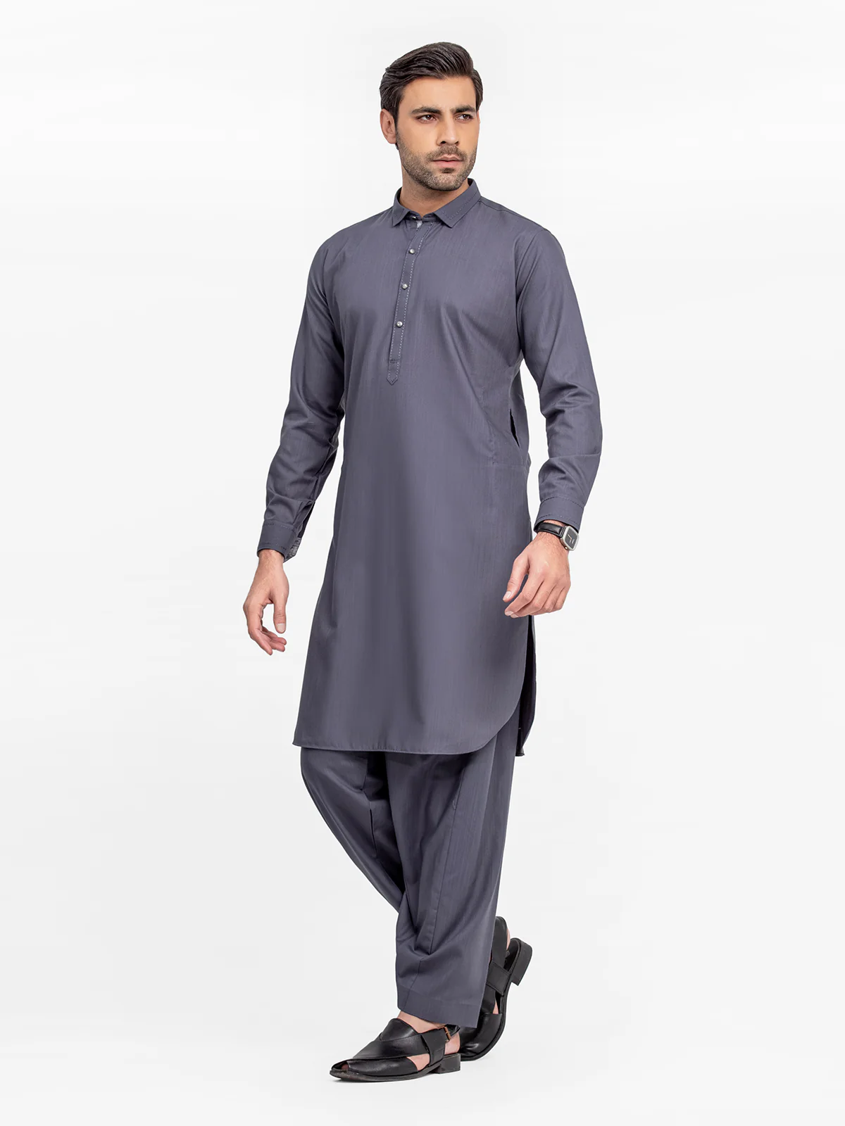 Men's Slate Grey Shalwar Kameez - EMTKS24-41077 - Image 3