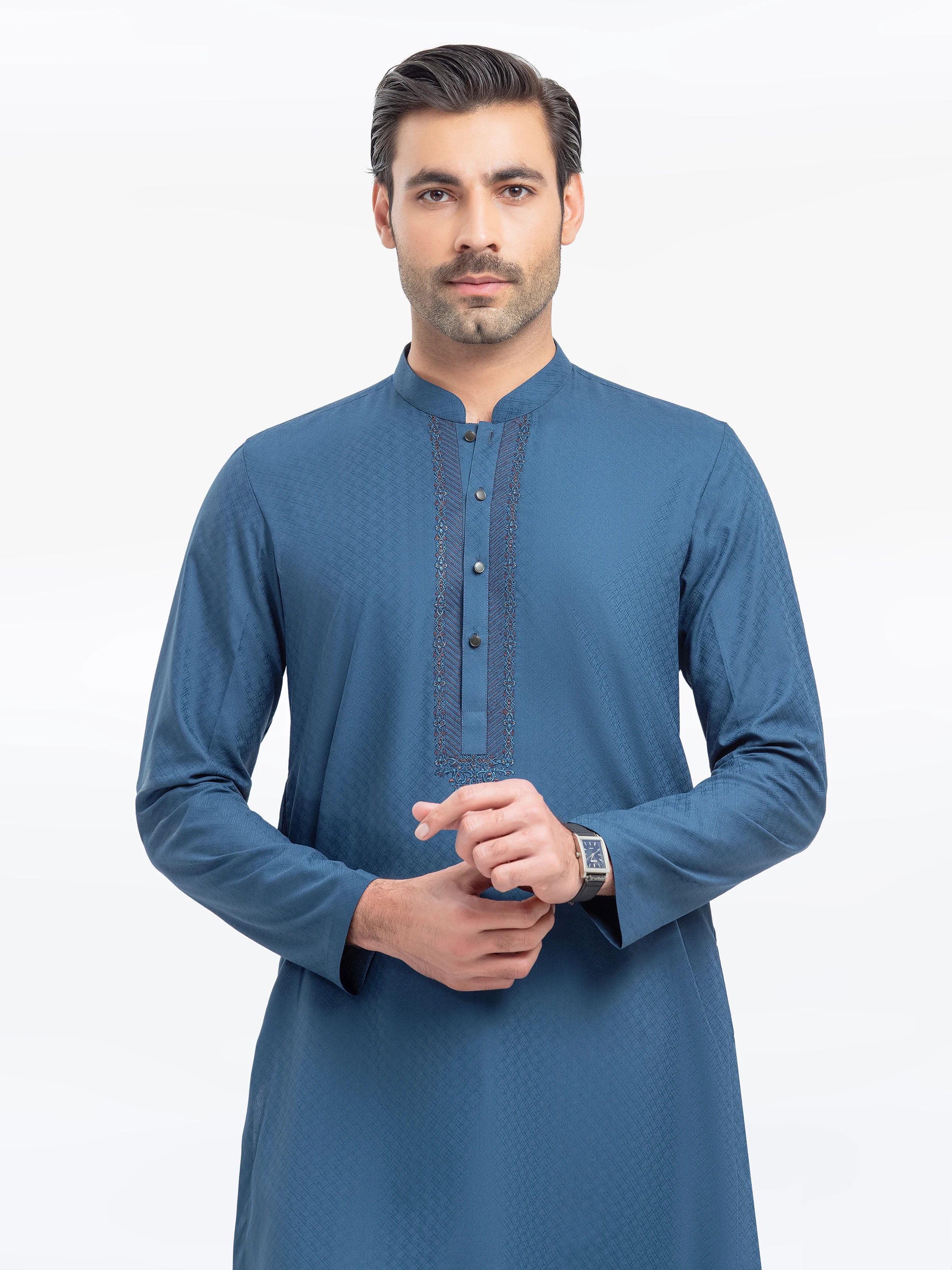Men's Teal Blue Kurta - EMTK5-99526 - Image 2