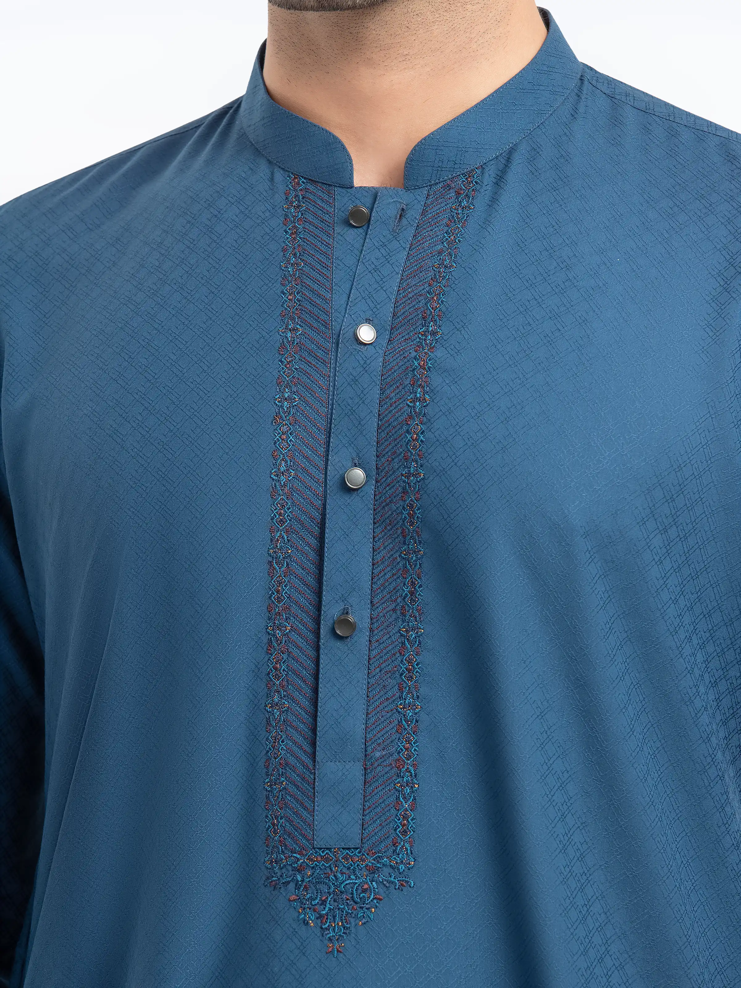 Men's Teal Blue Kurta - EMTK5-99526 - Image 3
