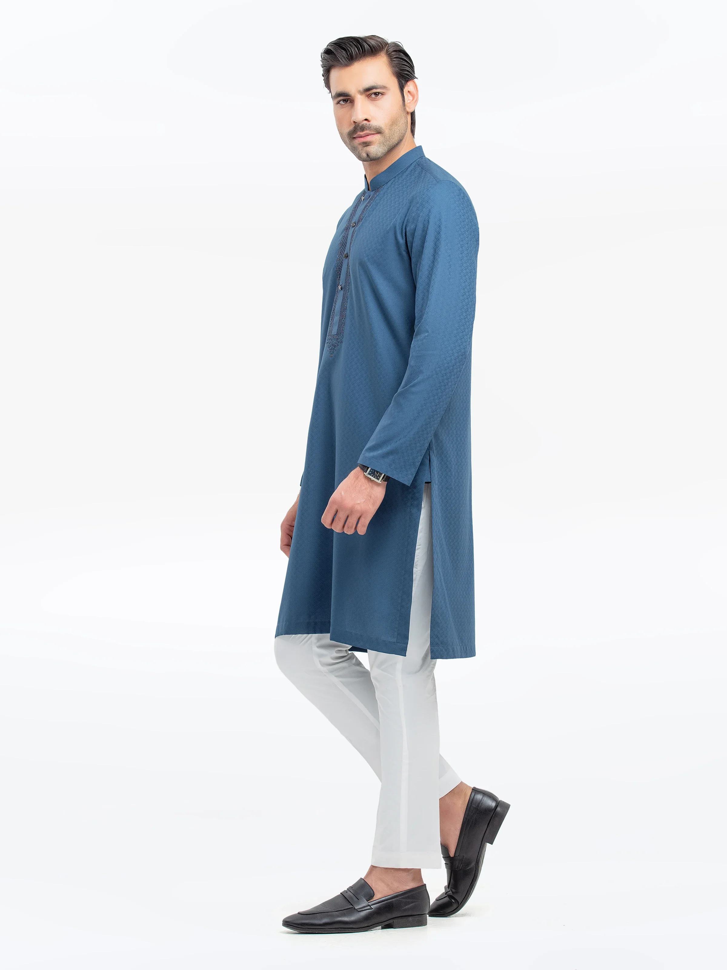 Men's Teal Blue Kurta - EMTK5-99526 - Image 4