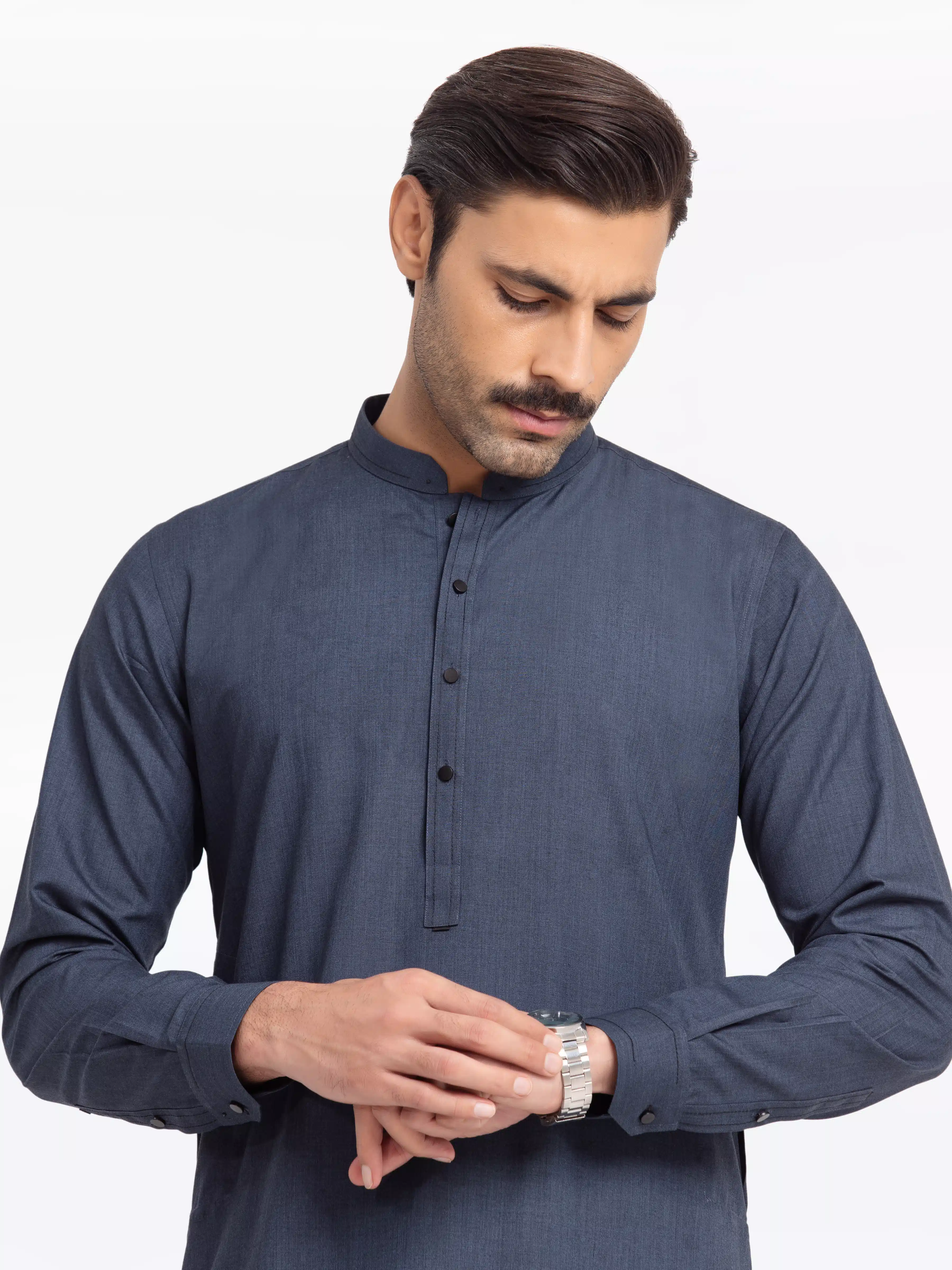 Men's Teal Blue Kurta Pajama - EMTKPT24-048 - Image 2