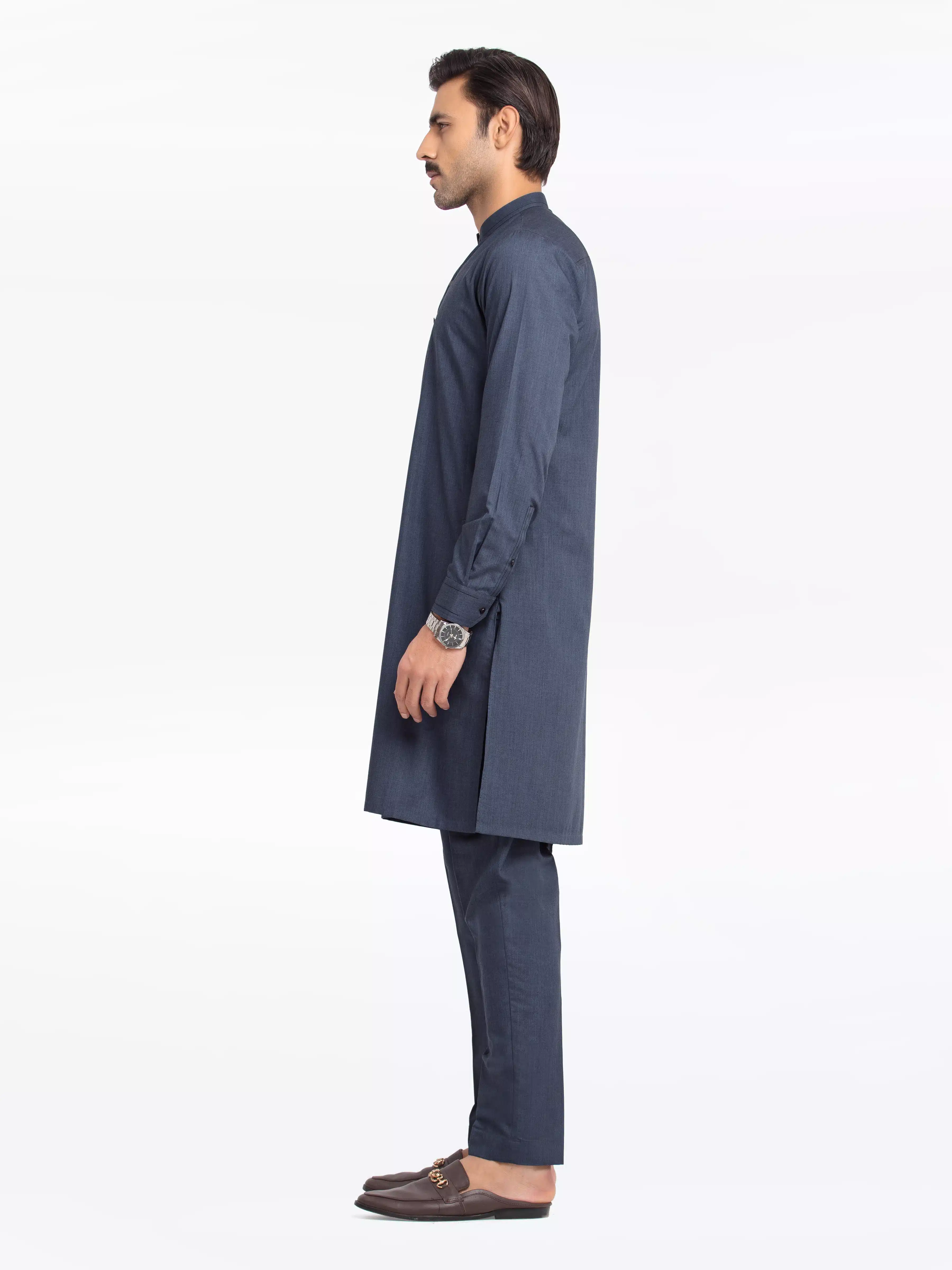 Men's Teal Blue Kurta Pajama - EMTKPT24-048 - Image 5