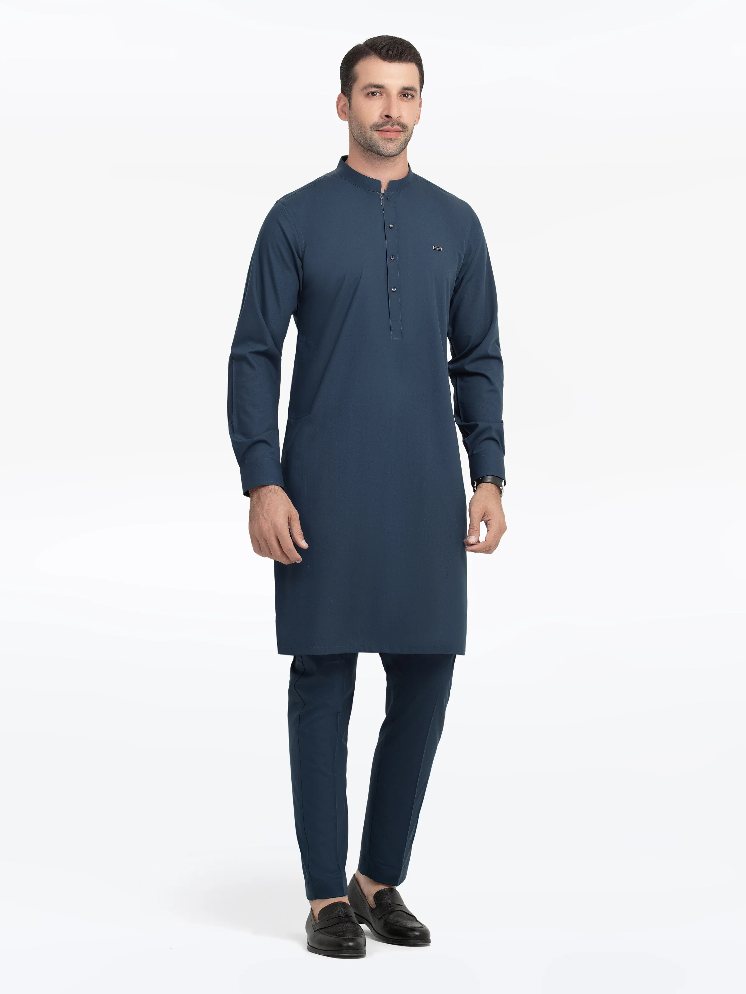 Men's Teal Blue Kurta Pajama - EMTKPT5-061 - Image 3