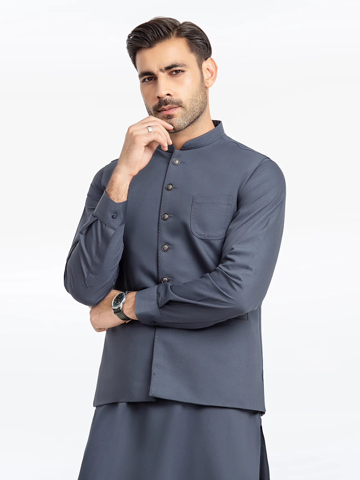 Men's Teal Blue Waist Coat Suit - EMTWCS24-004 - Image 2