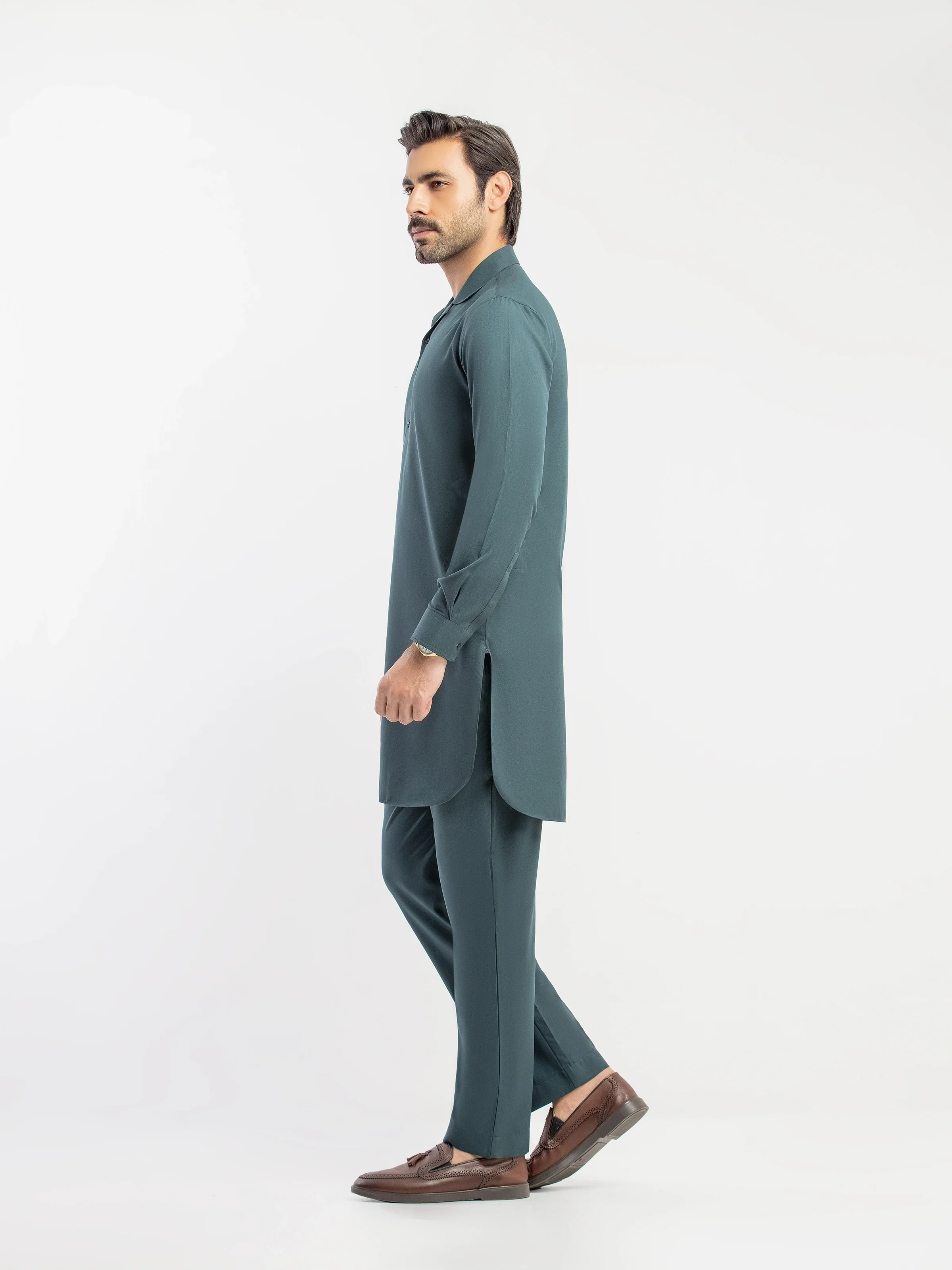 Men's Teal Green Kurta Pajama - EMTKPT5-095 - Image 4