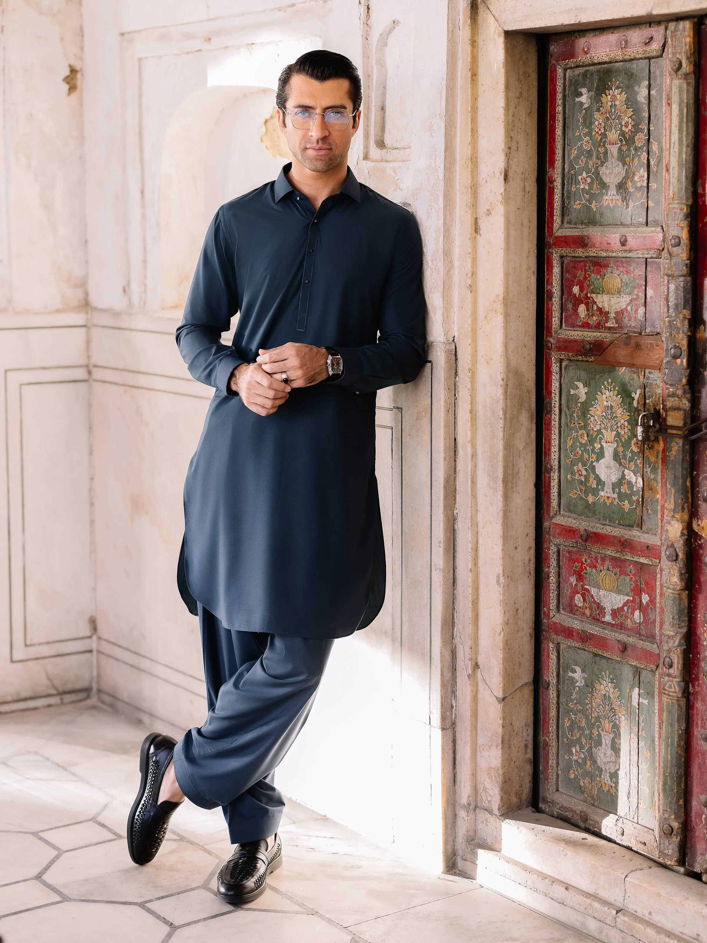 Men's Teal Green Shalwar Kameez - EMTKST5-99517 - Image 2