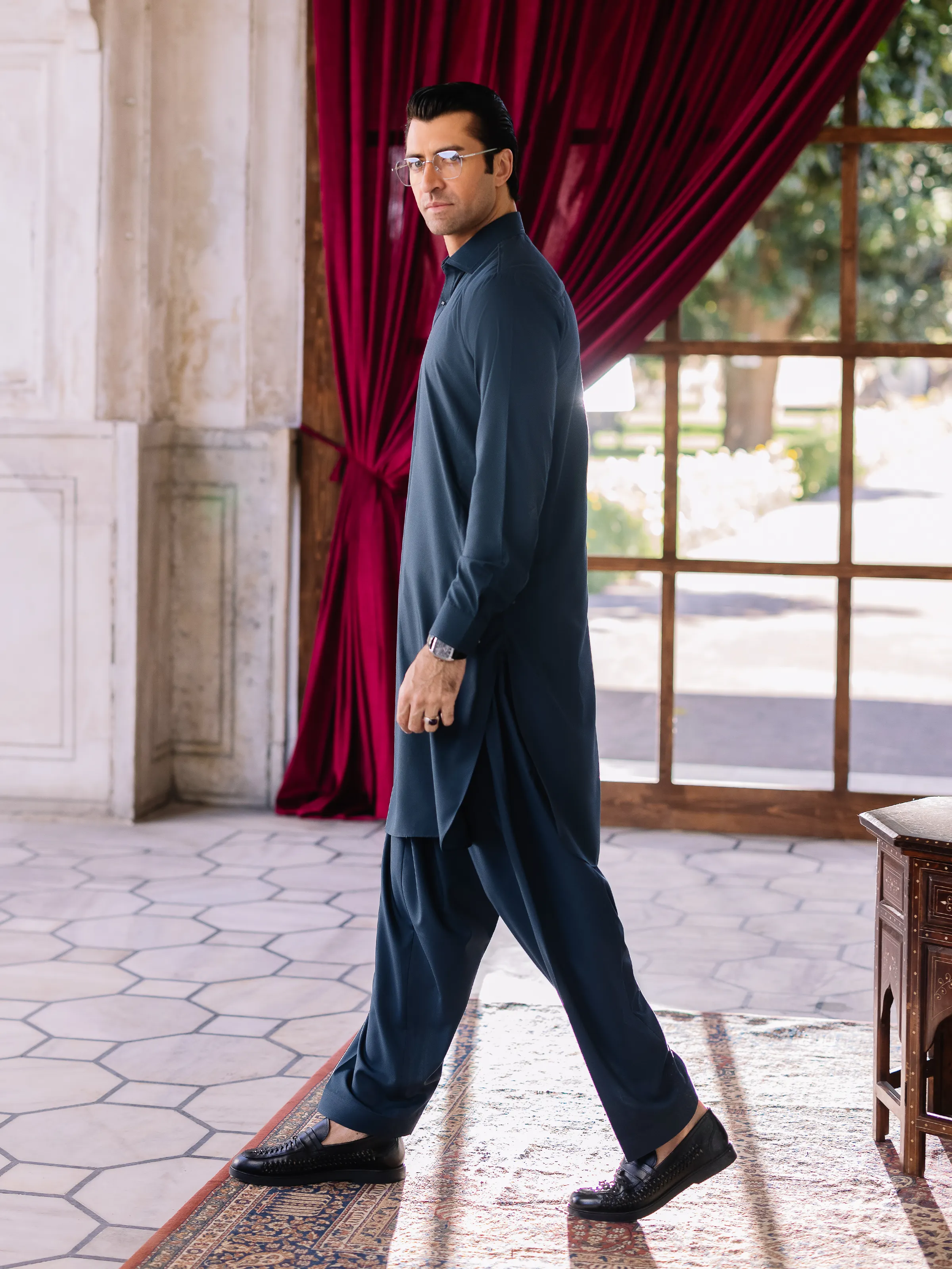 Men's Teal Green Shalwar Kameez - EMTKST5-99517 - Image 5