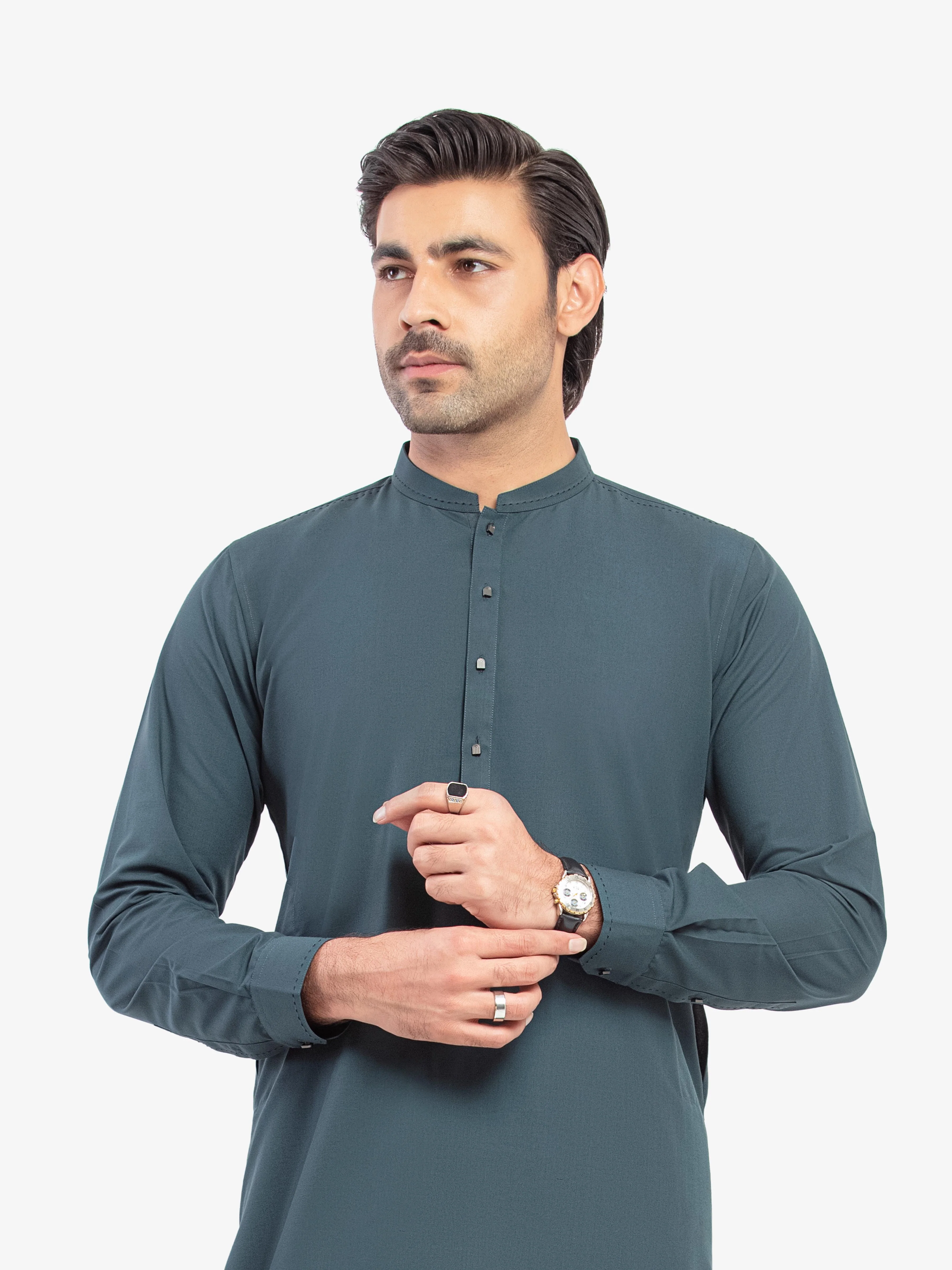 Men's Teal Green Shalwar Kameez - EMTKST5-99602 - Image 2