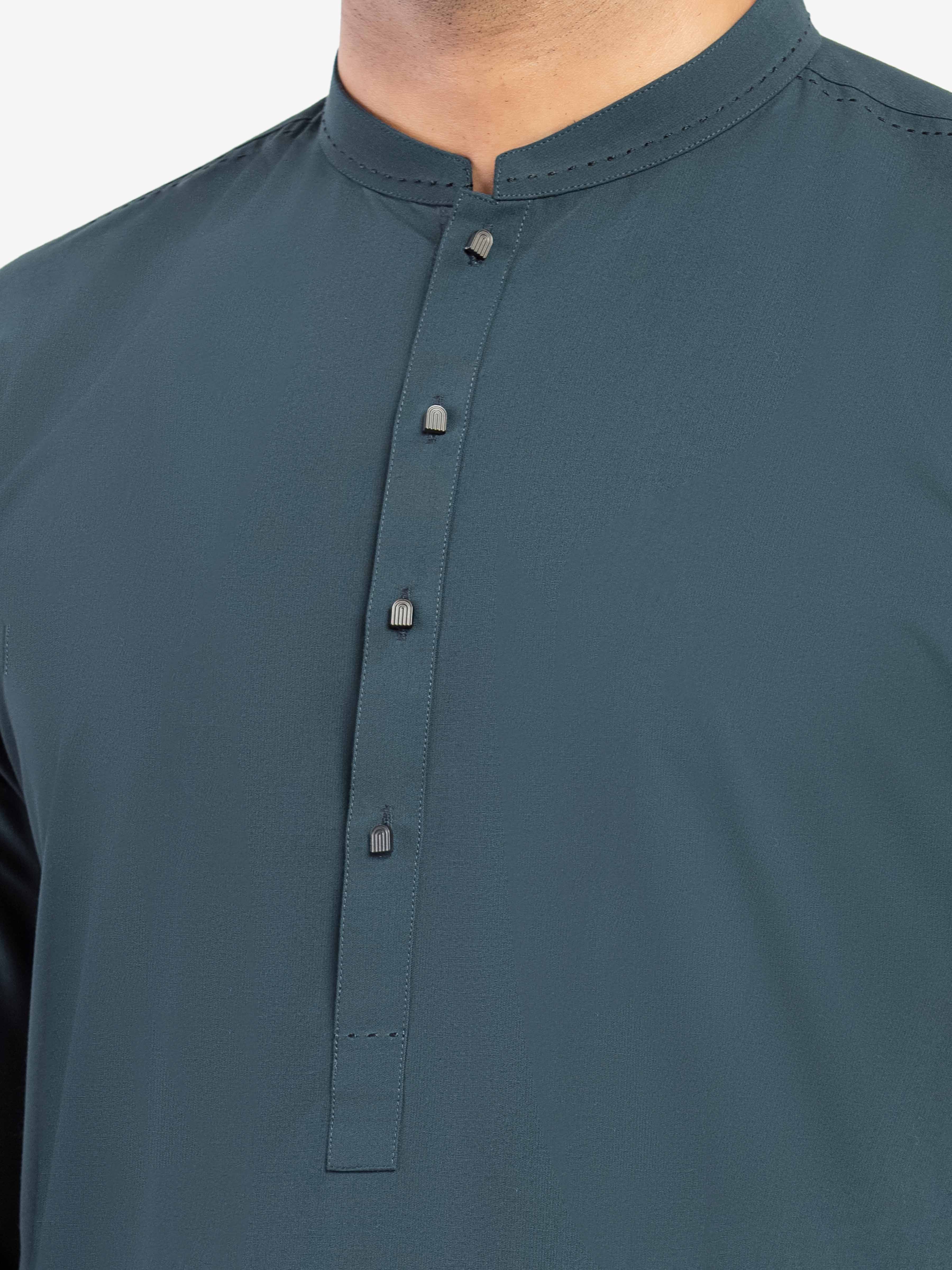 Men's Teal Green Shalwar Kameez - EMTKST5-99602 - Image 3