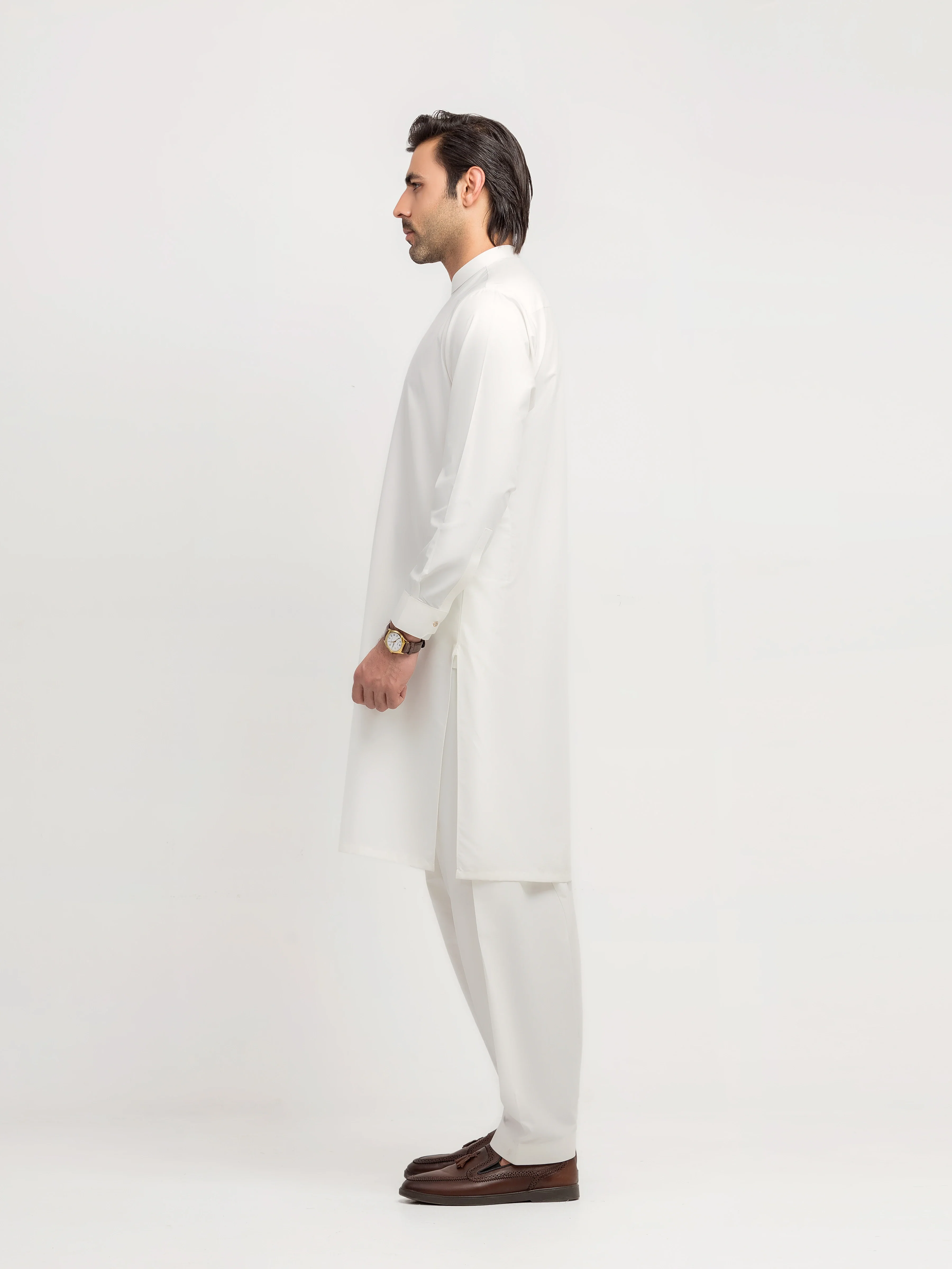 Men's White Shalwar Kameez - EMTKS5-41200 - Image 4