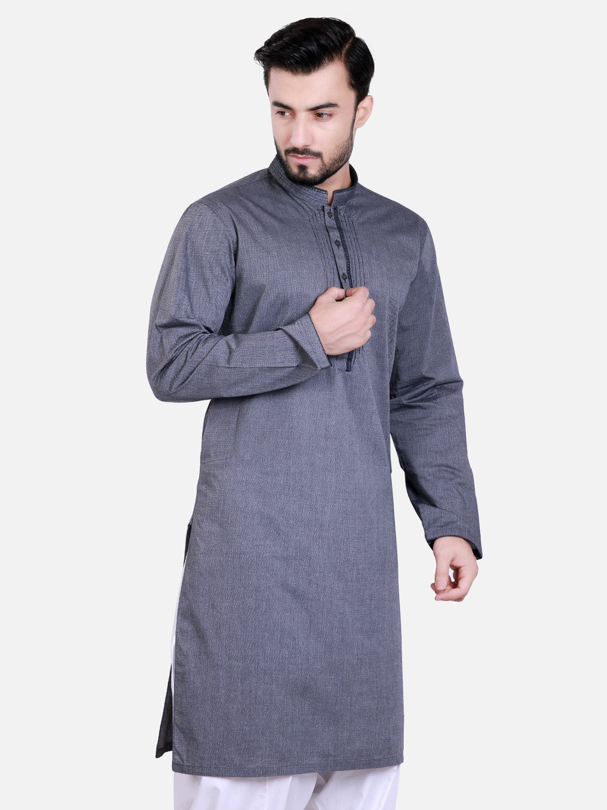 Men's Dark Grey Kurta - MTK-C17S-9312 - Image 3