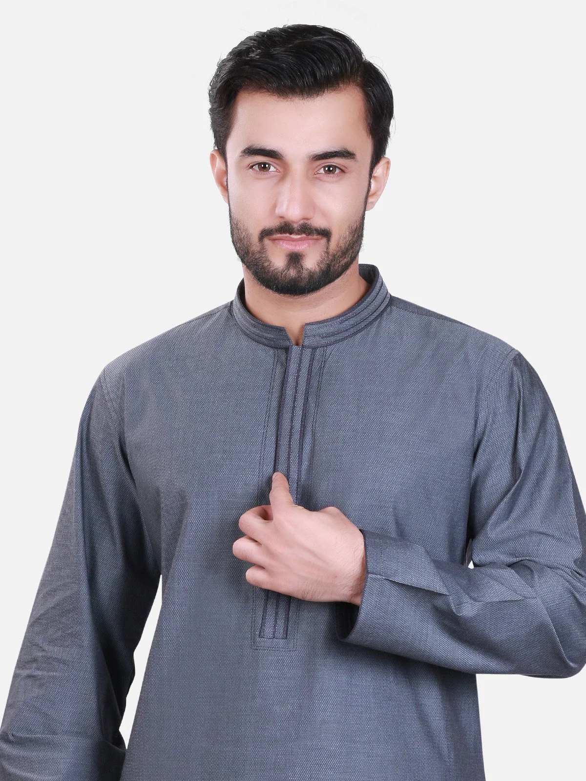 Men's Dark Grey Kurta - MTK-C17S-9327 - Image 2
