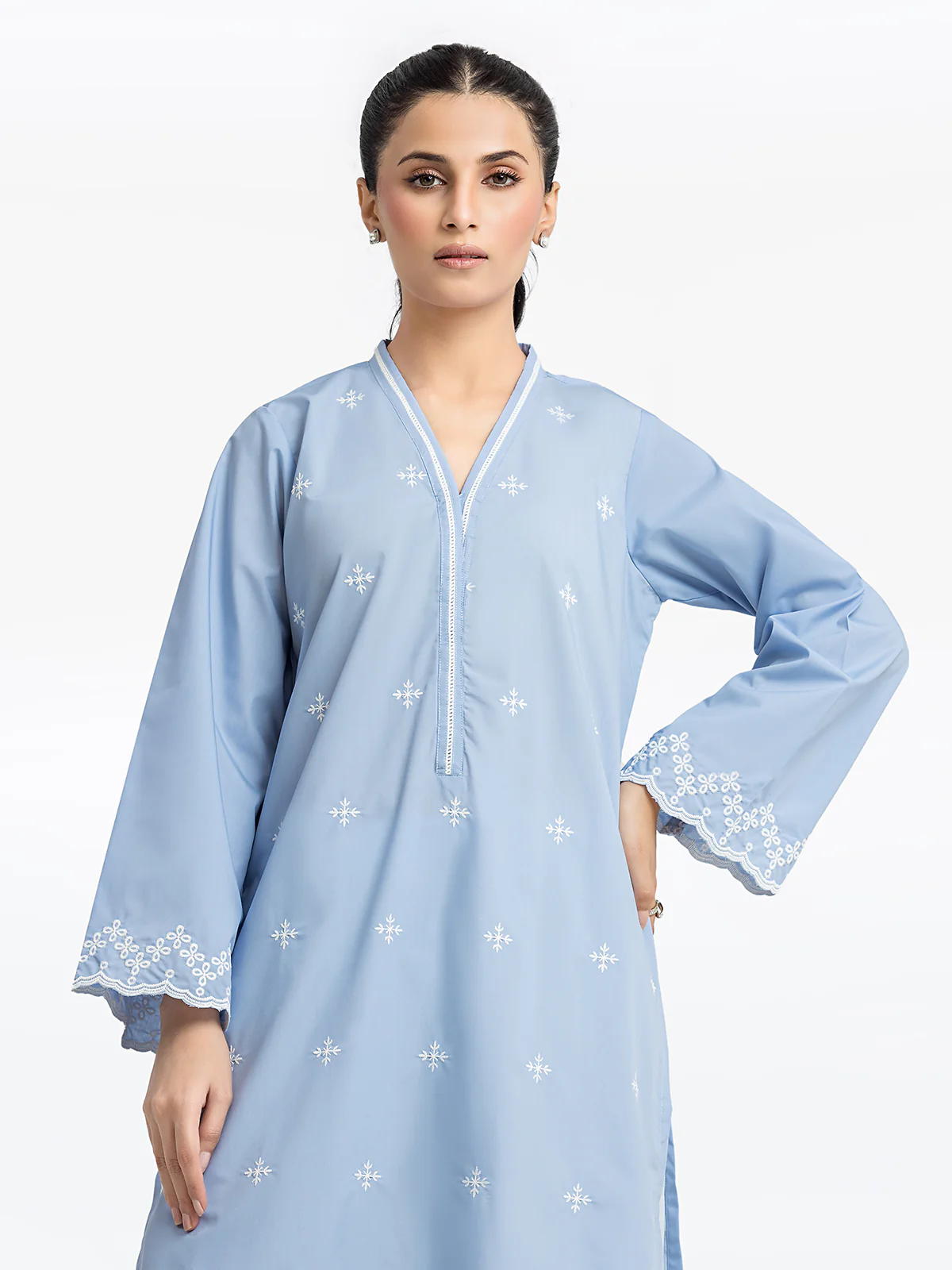 Pret Embroidered Cotton Satin Shirt - EWTKE24-69650S - Image 3