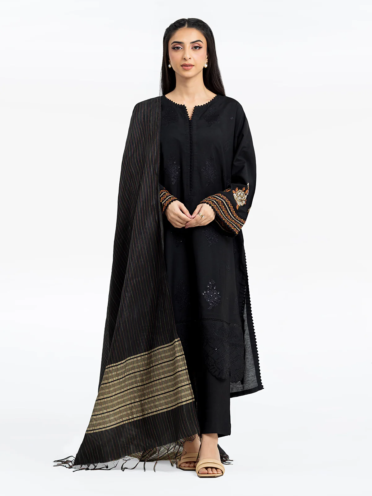 Pret Embroidered Cotton Satin Suit - EWTKE24-69694-3P - Image 2