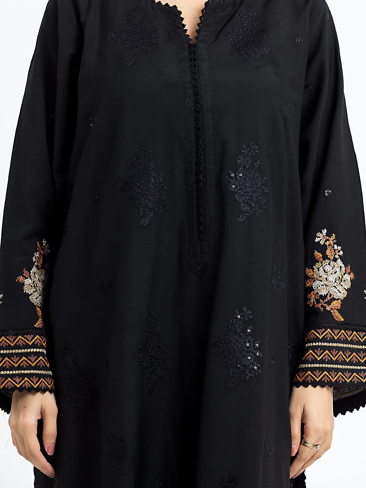 Pret Embroidered Cotton Satin Suit - EWTKE24-69694-3P - Image 4