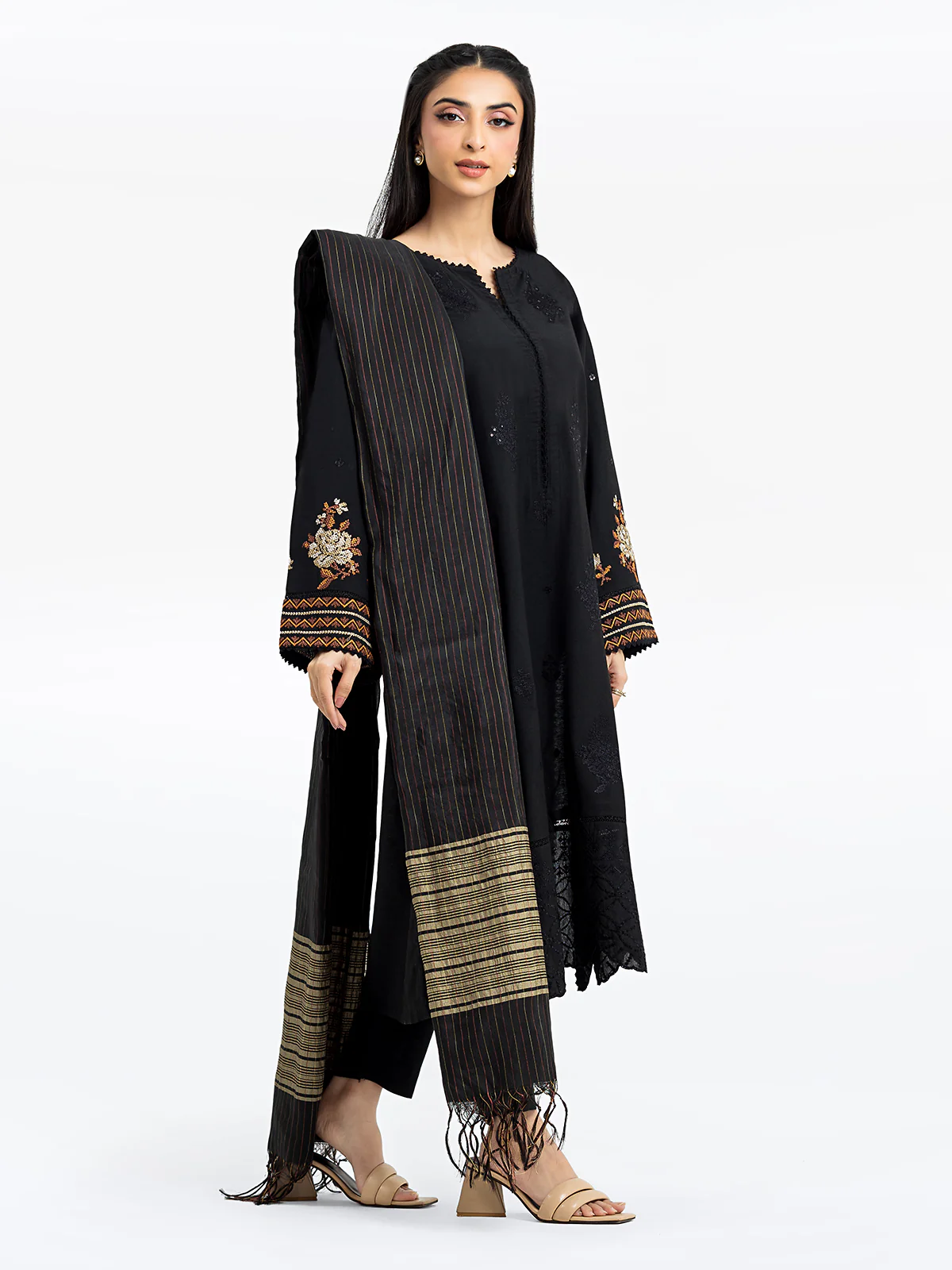 Pret Embroidered Cotton Satin Suit - EWTKE24-69694-3P - Image 5