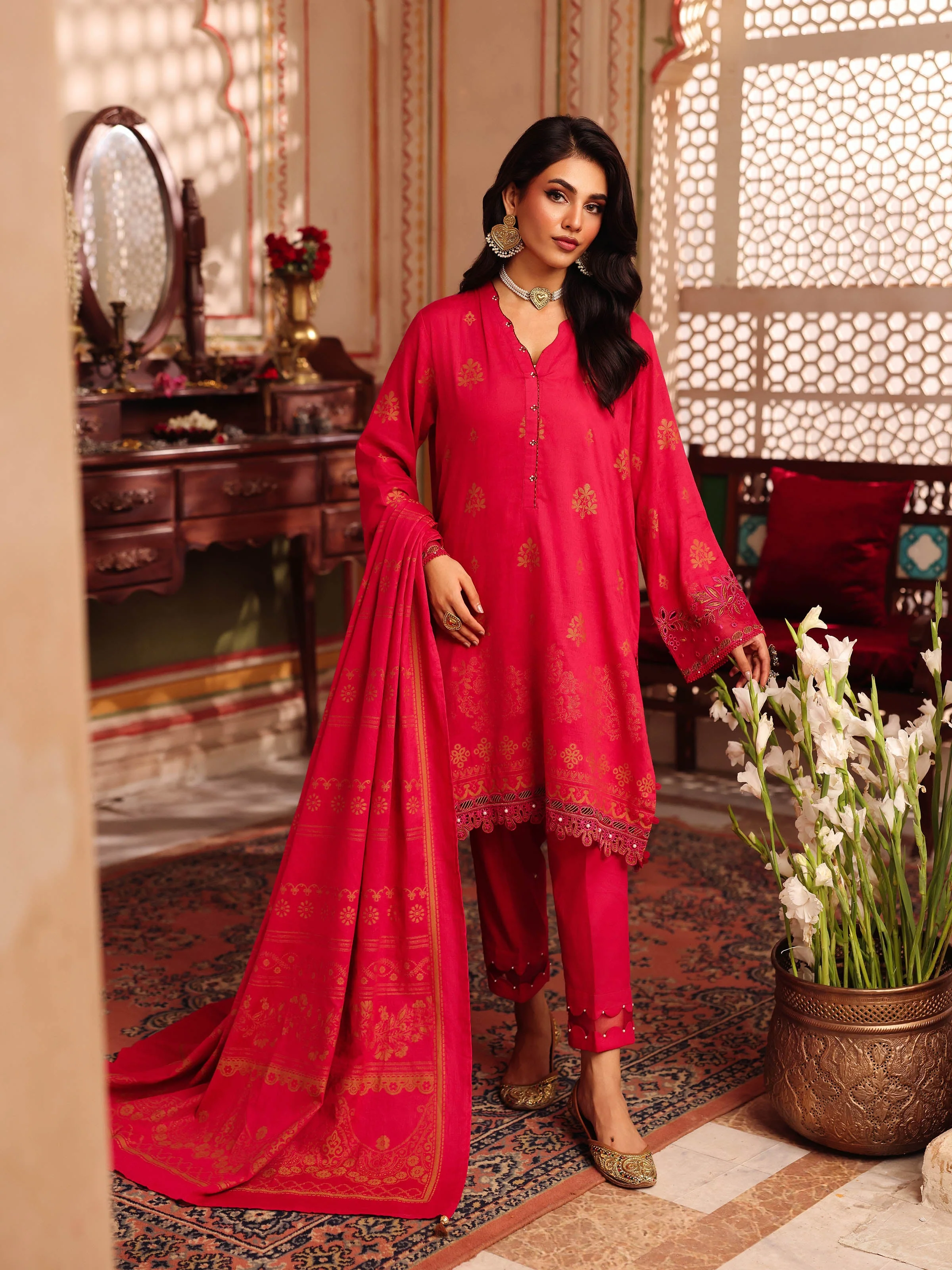 Pret Embroidered Jacquard Suit - EWTKE5-81079-3P - Image 3