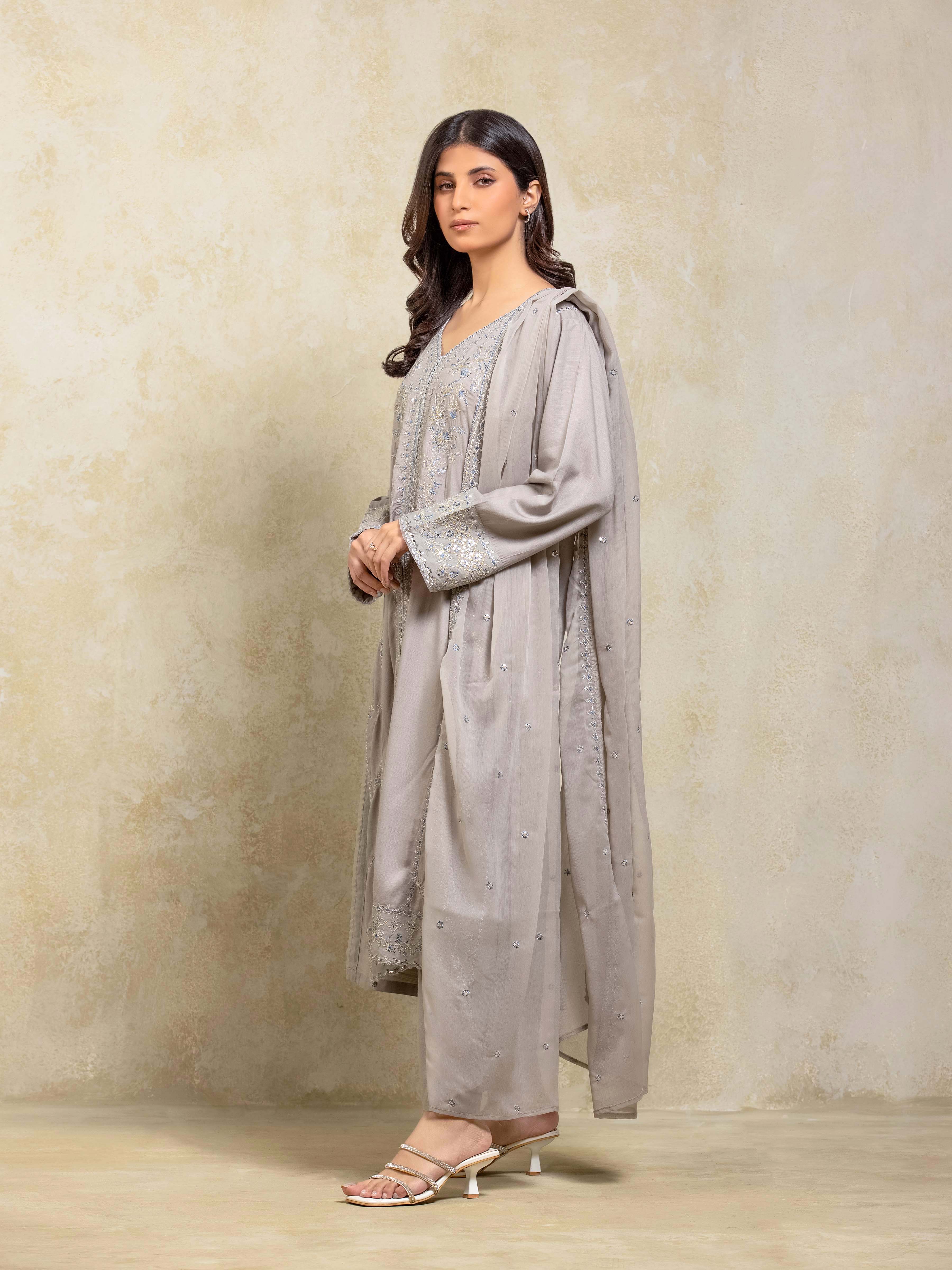 Pret Embroidered Raw Silk Suit - EWTPLE24-00037-3P - Image 5