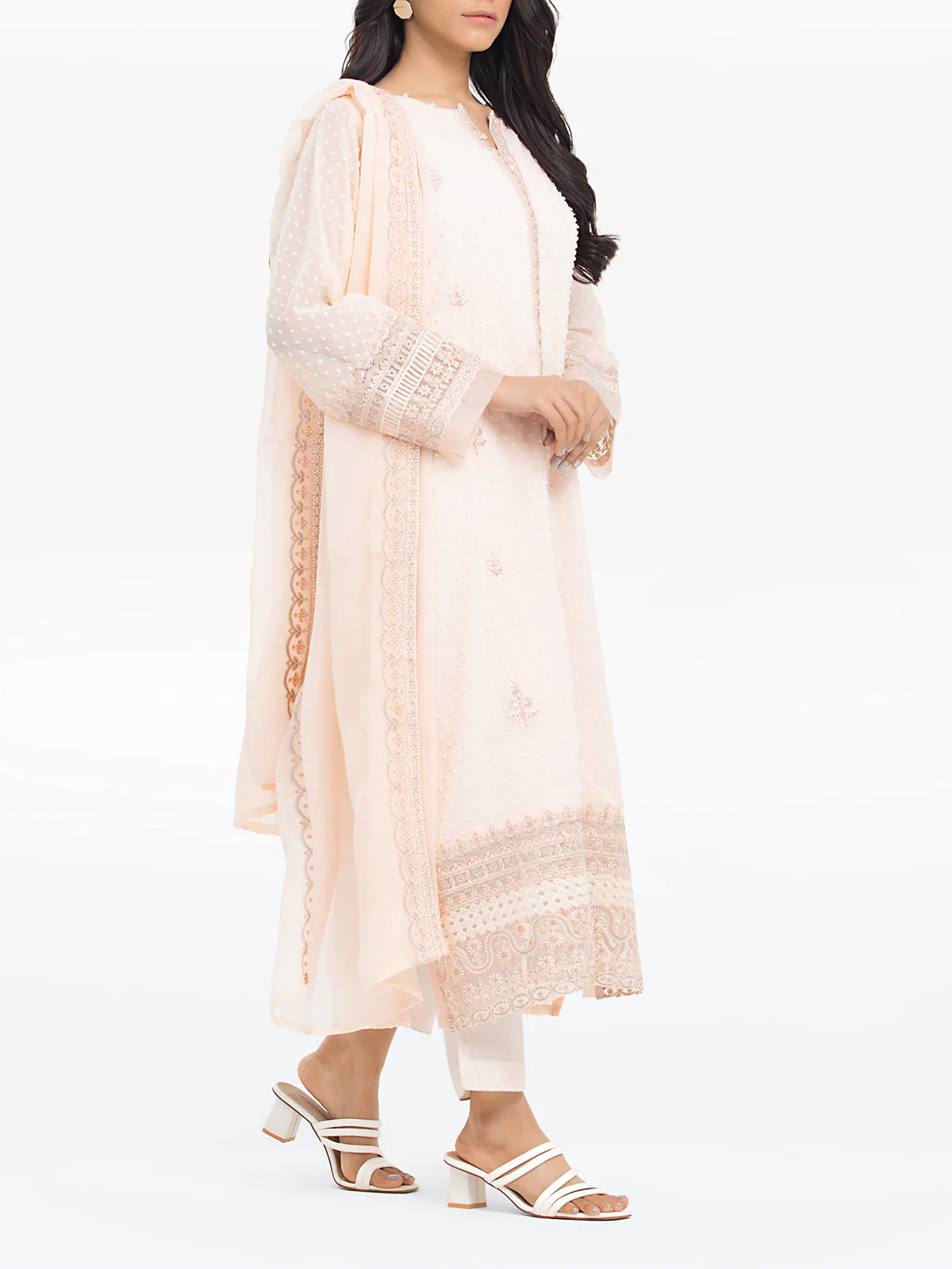 Pret Embroidered Wrinkle Chiffon Suit - EWTPLE24-00028-3P - Image 3
